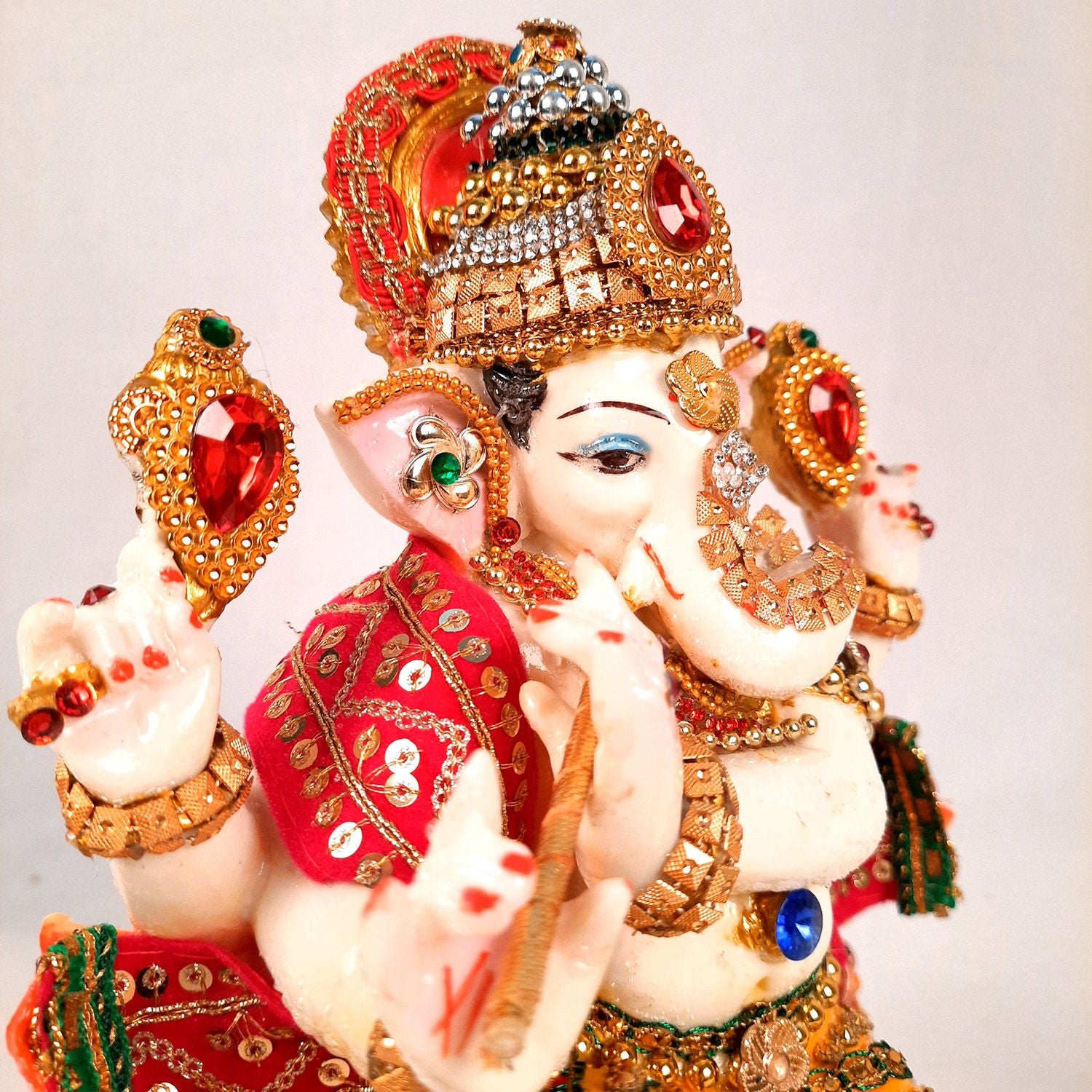 Ganesh Statue - Beads Work With Premium Finish | Ganesha Decorated Idol - for Home, Living Room, Office, Puja, Entrance Decor & Gifts - 10 Inch - Apkamart