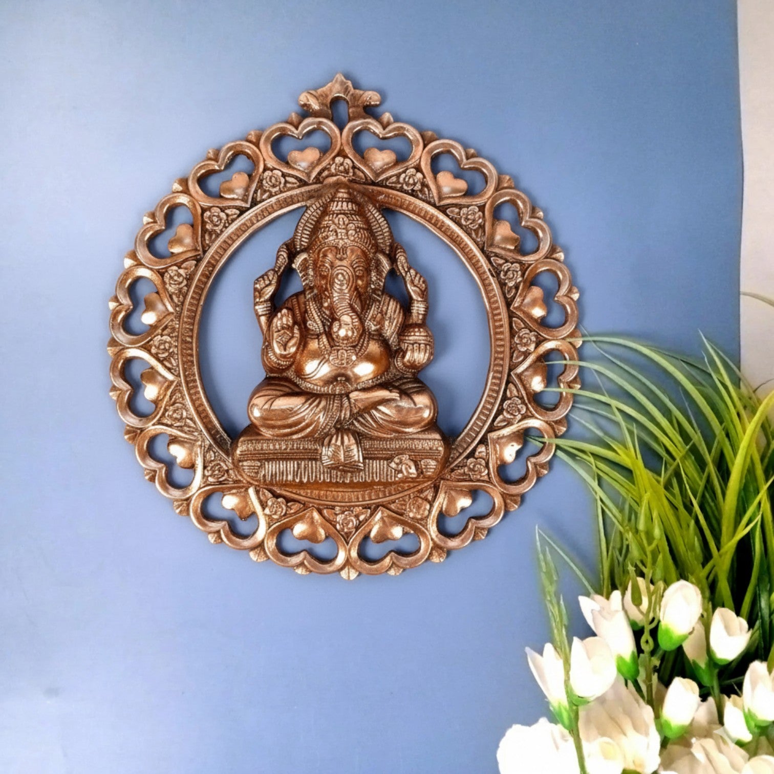 Ganesh Wall Hanging | Handcrafted Ganesha Idol for Home, Temple & Office | Spiritual Decorative Wall Art for Positivity & Prosperity - 13 Inch - Apkamart