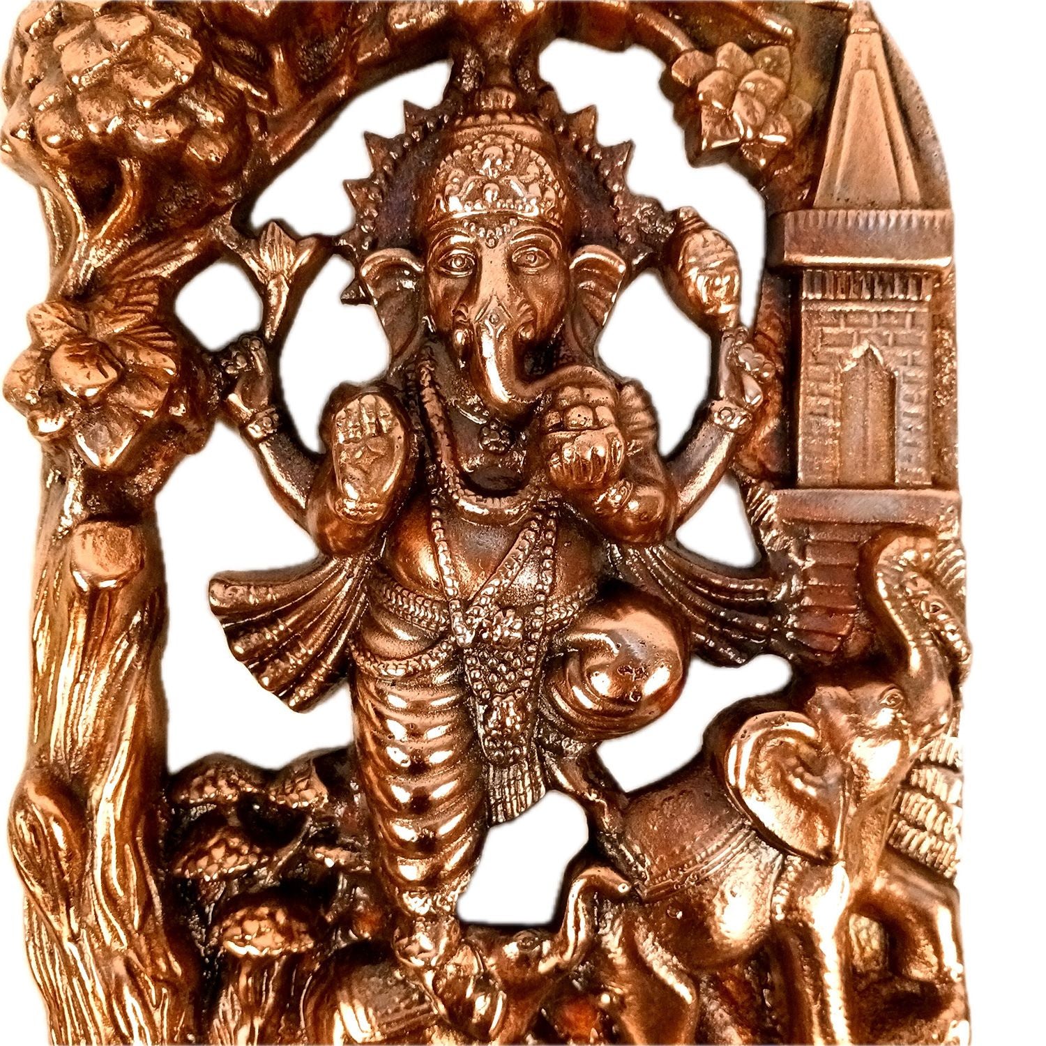 Ganesha Wall Hanging Idol | Lord Ganesh Standing on Elephants / Khade Ganesh Ji Wall Statue Decor  - For Puja, Home & Entrance  Living Room & Gift - 13 Inch - Apkamart