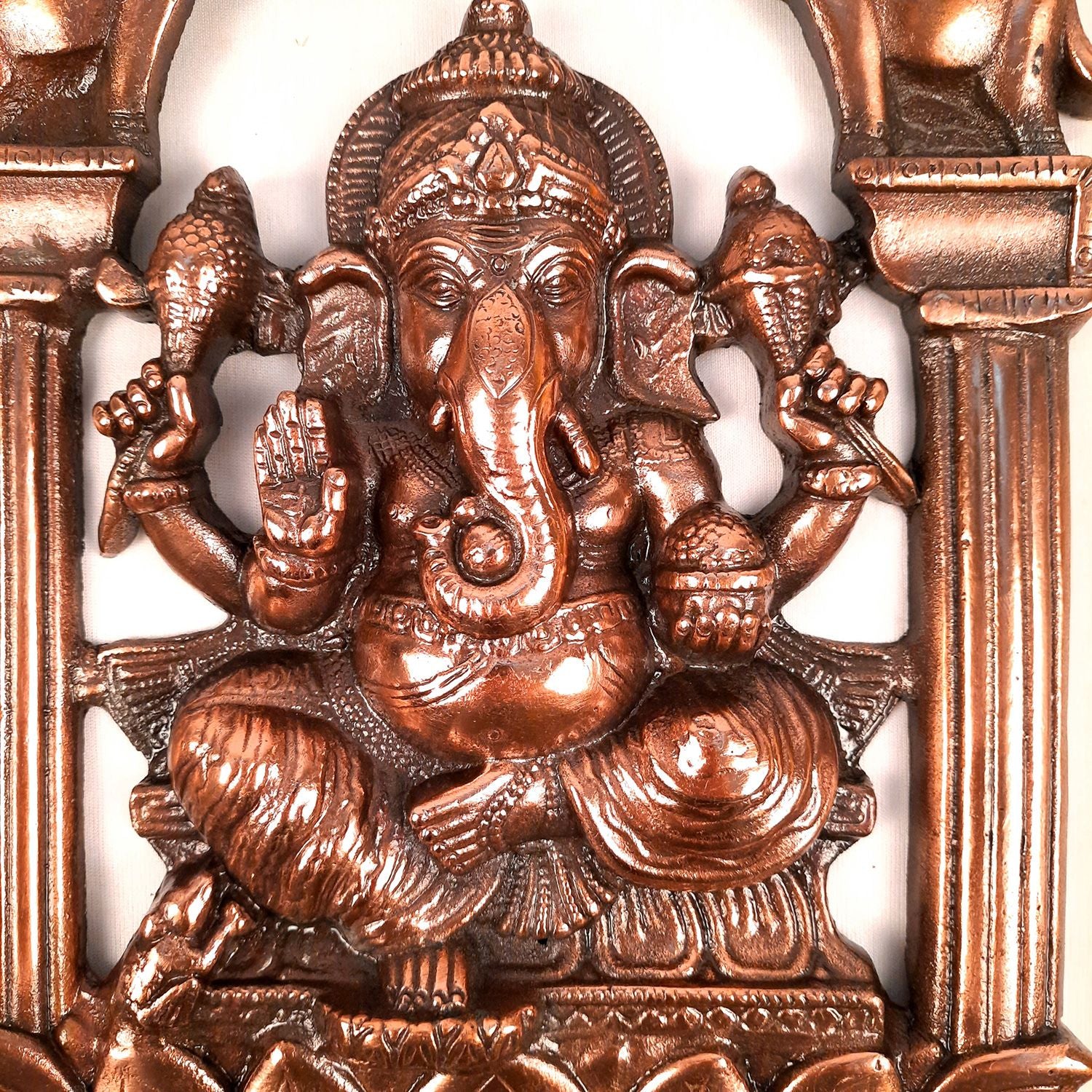Lord Ganesh Wall Hanging Idol | Metal Ganesha Wall Statue Decor for Main Gate | Ganpati Murti for Home, Puja & Religious Decor & Gift - 14 Inch - apkamart