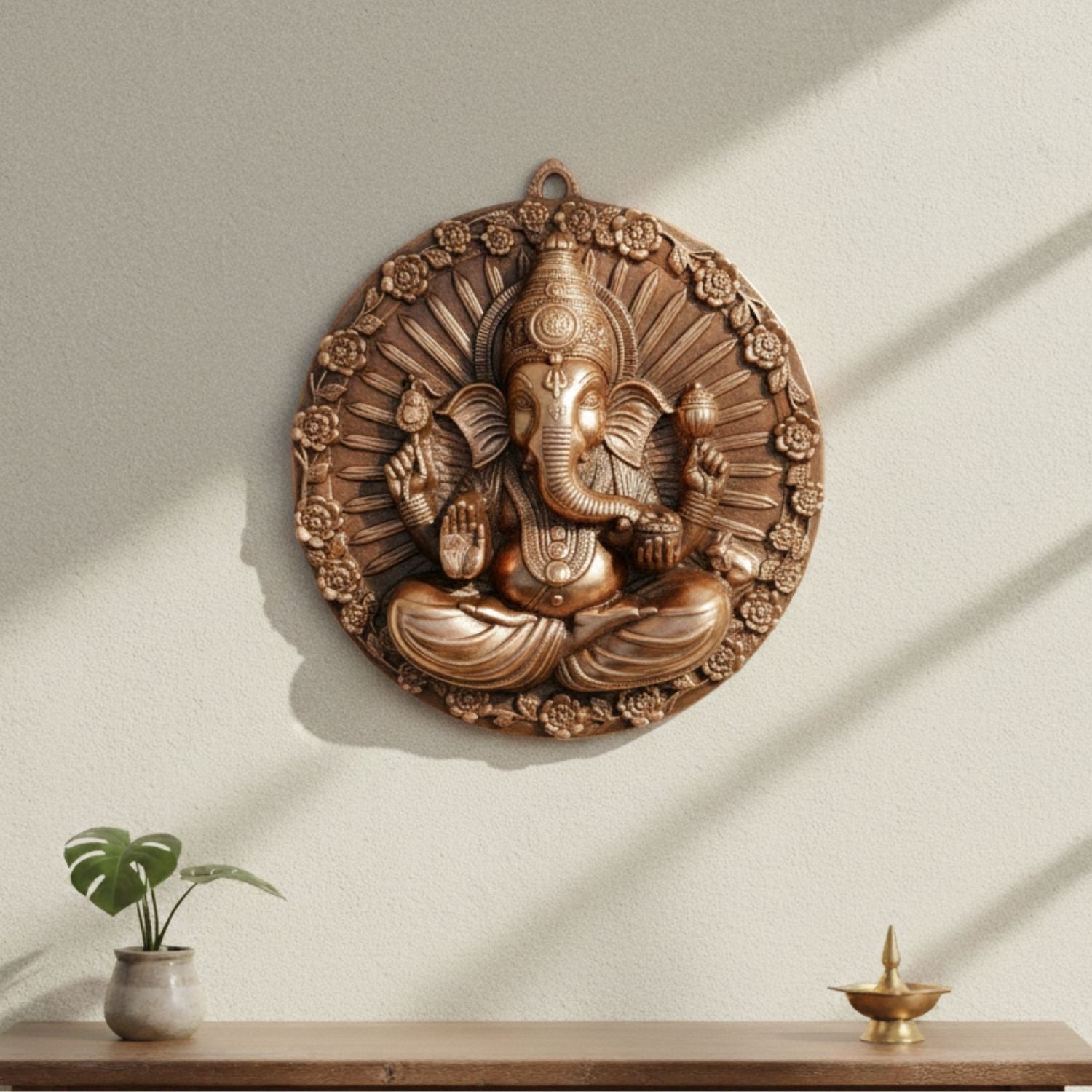 Ganesh Wall Hanging Statue | Lord Ganesha Wall Art - for Home, Puja, Living Room & Office | Antique Idol for Religious & Spiritual Decor - 19 Inch - Apkamart