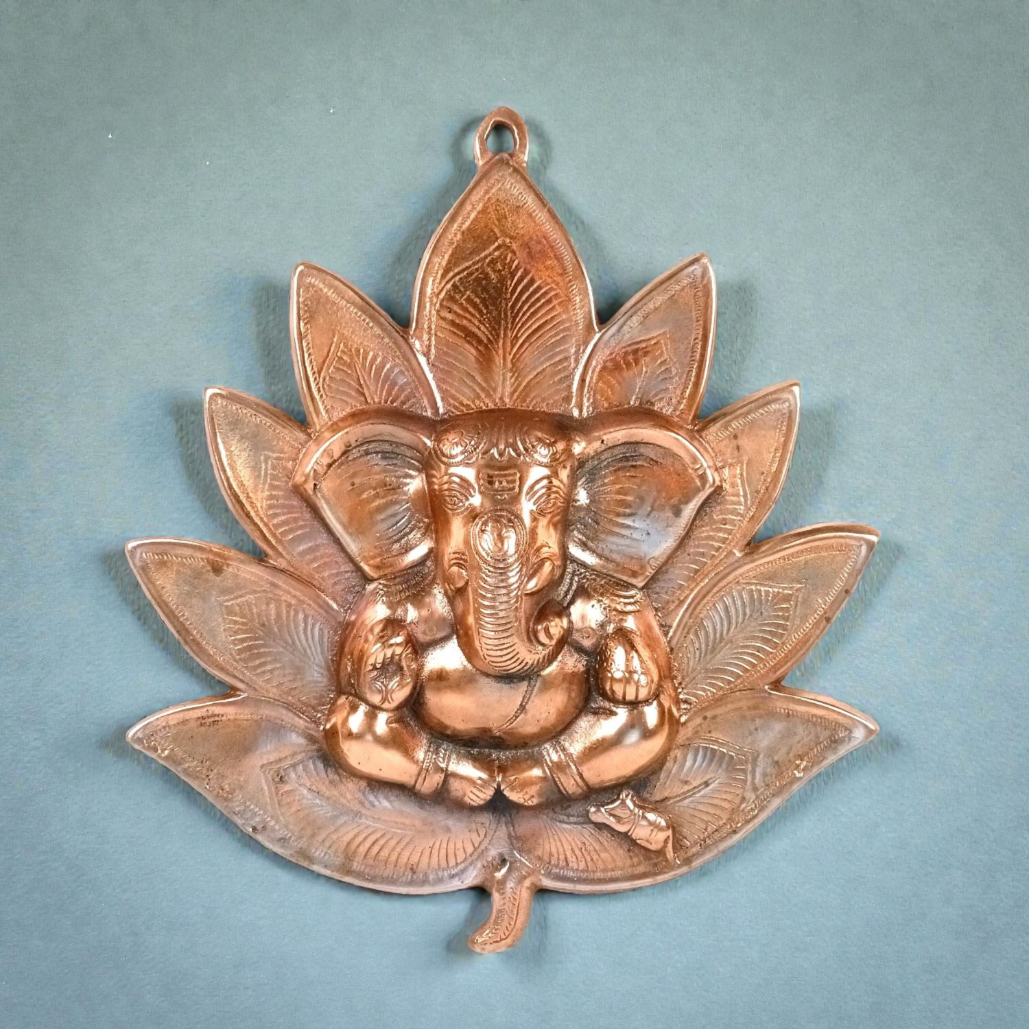 Goddess Lord Ganesh Wall Hanging | Ganpati Alloy Metal Idol in Lotus | Religious Wall Décor for Home Entrance, Pooja Room, Office & Vastu | Auspicious Gift - 16 Inch - Apkamart