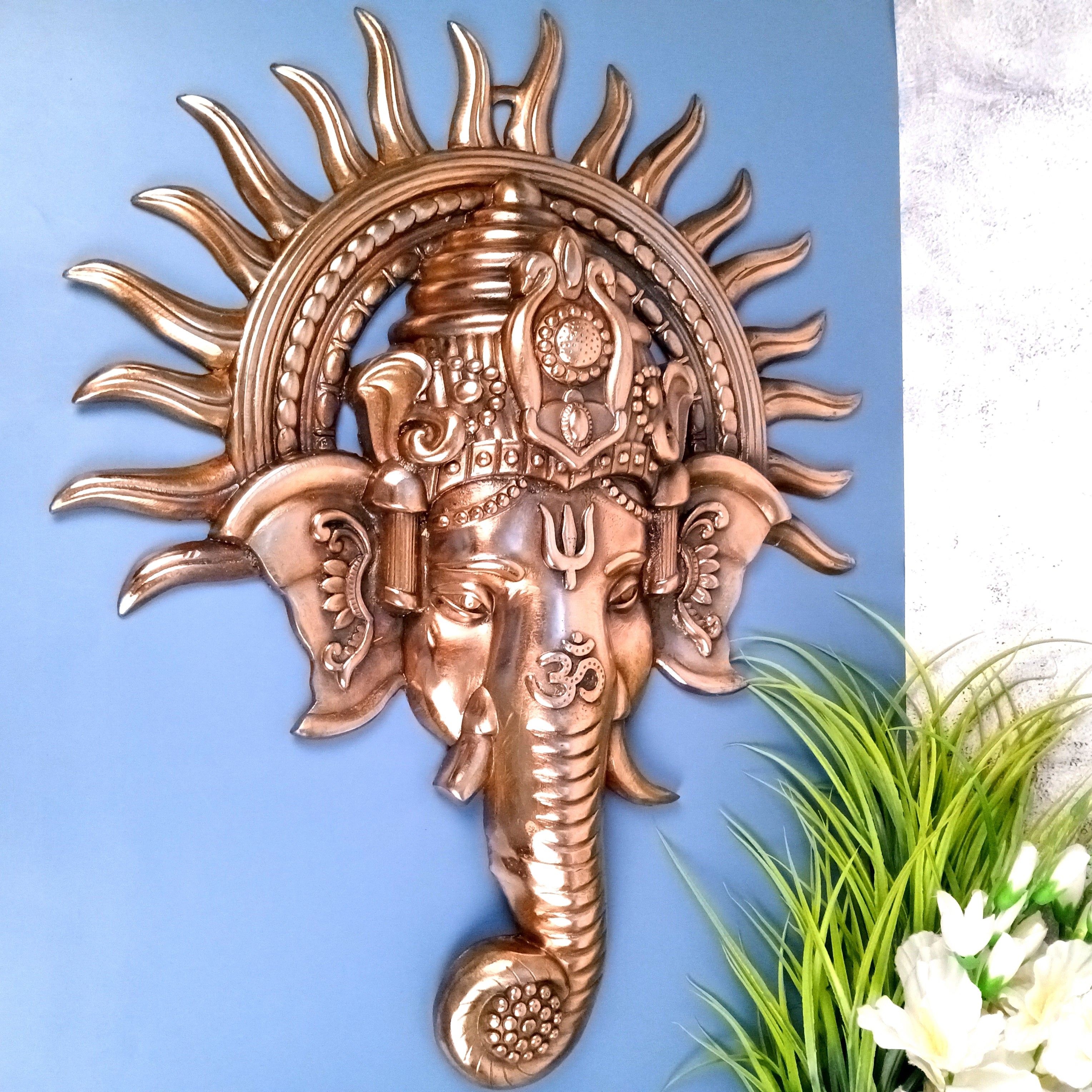 Ganesh Face Wall Hanging Showpiece | Metal Ganpati Idol for Wall Decor | Handcrafted Spiritual Home Decor | Gift for Housewarming, Diwali & Festivals - 24 Inch - Apkamart