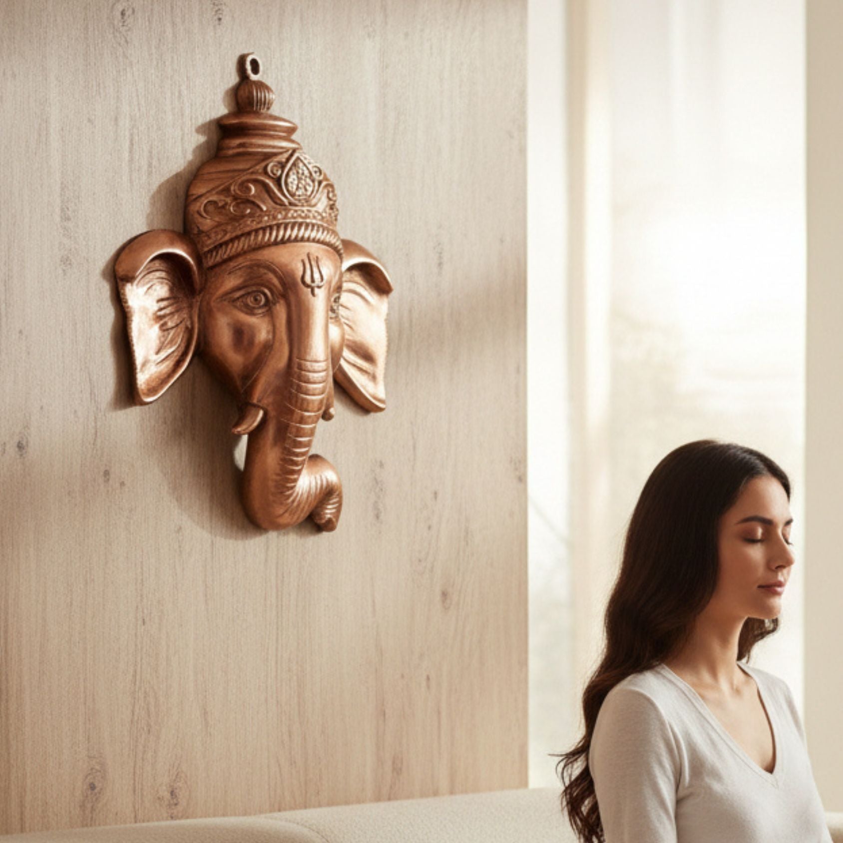 Ganesh Face Wall Hanging | Lord Ganpati Metal Wall Décor for Home, Pooja Room & Entrance | Decorative Ganesh Face Idol for Living Room, Office & Gifting - 17 Inch - Apkamart