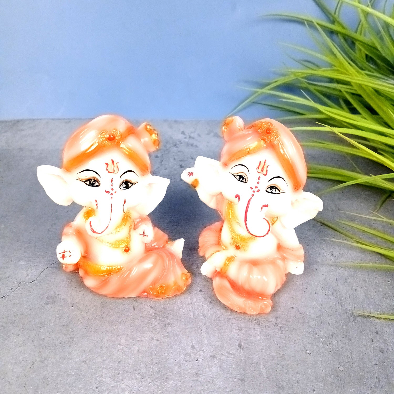 Ganesh Statue | Shri Ganesha Idol - for Home, Living Room, Office Decor, Puja, Car Dashboard & Gifts - 4 Inch (Pack of 2) - Apkamart