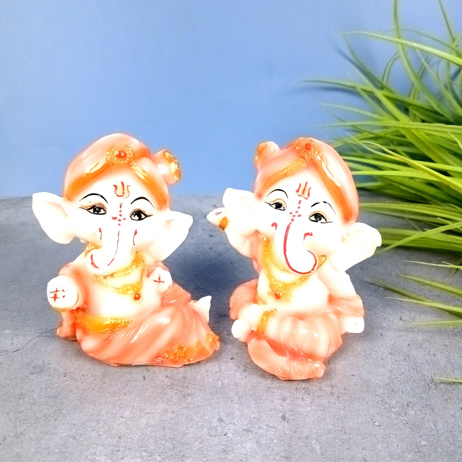 Ganesh Statue | Shri Ganesha Idol - for Home, Living Room, Office Decor, Puja, Car Dashboard & Gifts - 4 Inch (Pack of 2) - Apkamart