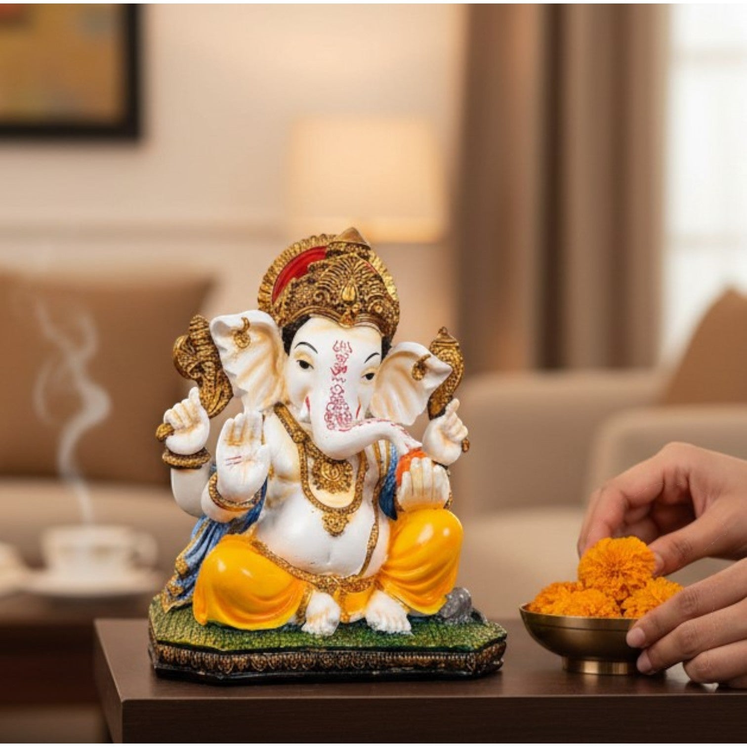 Ganesha Statue | Lord Ganesha Idol for Home, Pooja Room & Vastu | Religious Table Decor, Diwali & Festive Gift - 8 Inch - Apkamart