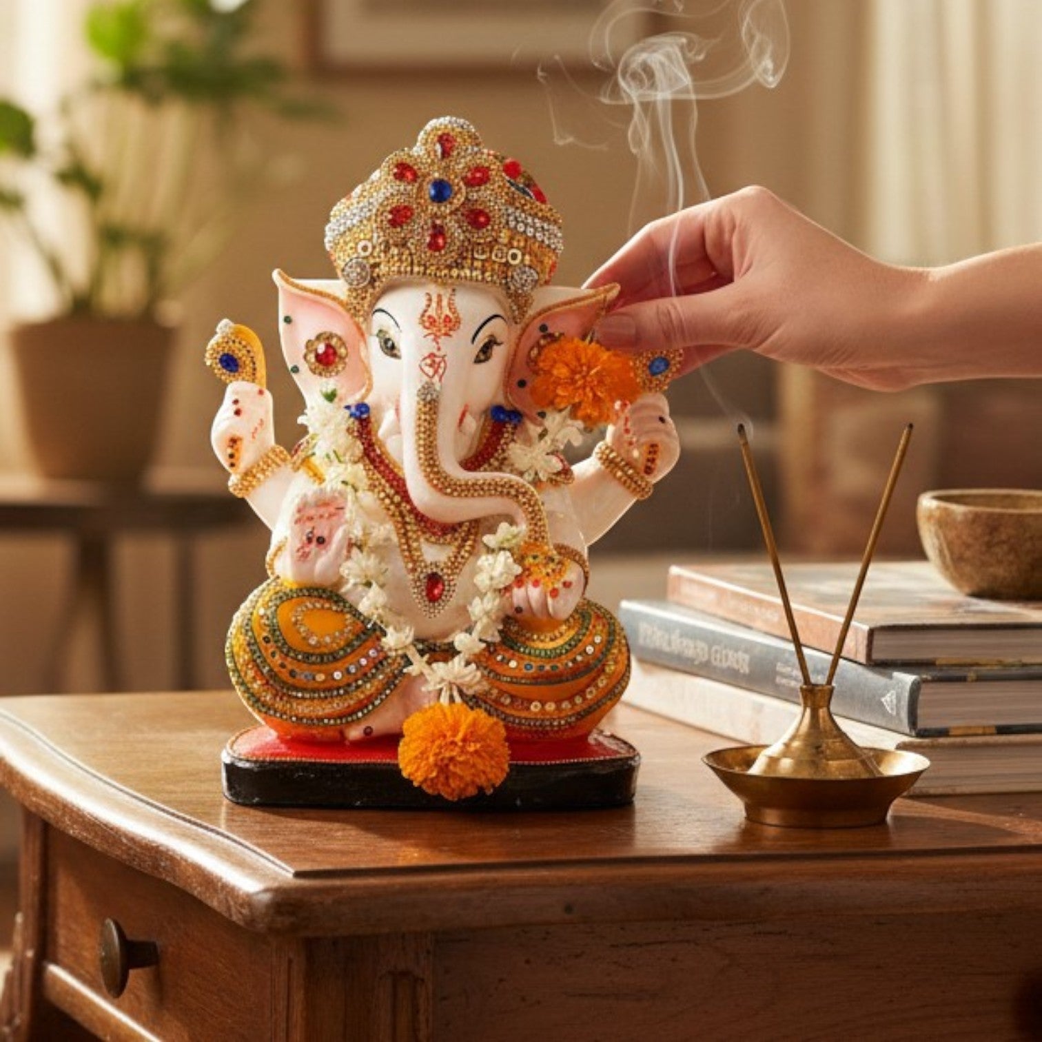 Ganesh Ji Idol | Religious Murti for Diwali & Housewarming Gift |Ganpati Jee Table Decor, Diwali & Festive Gift - 12 Inch - Apkamart