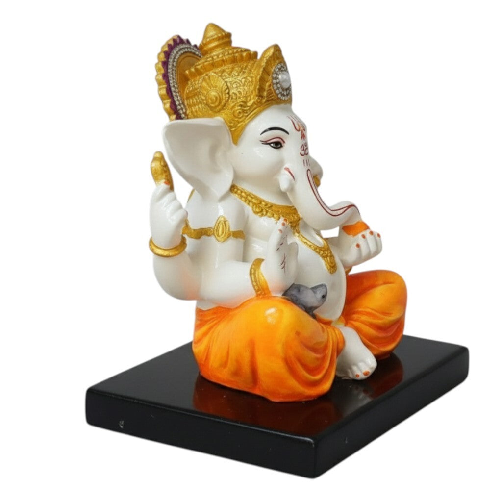 Ganesh Statue With Stone Work | Ganesha Idol Marble Look | Ganpati Murti - Puja, Home, Office Desk, Table Decor, Diwali Gift - 6 Inch - apkamart #Color_Yellow