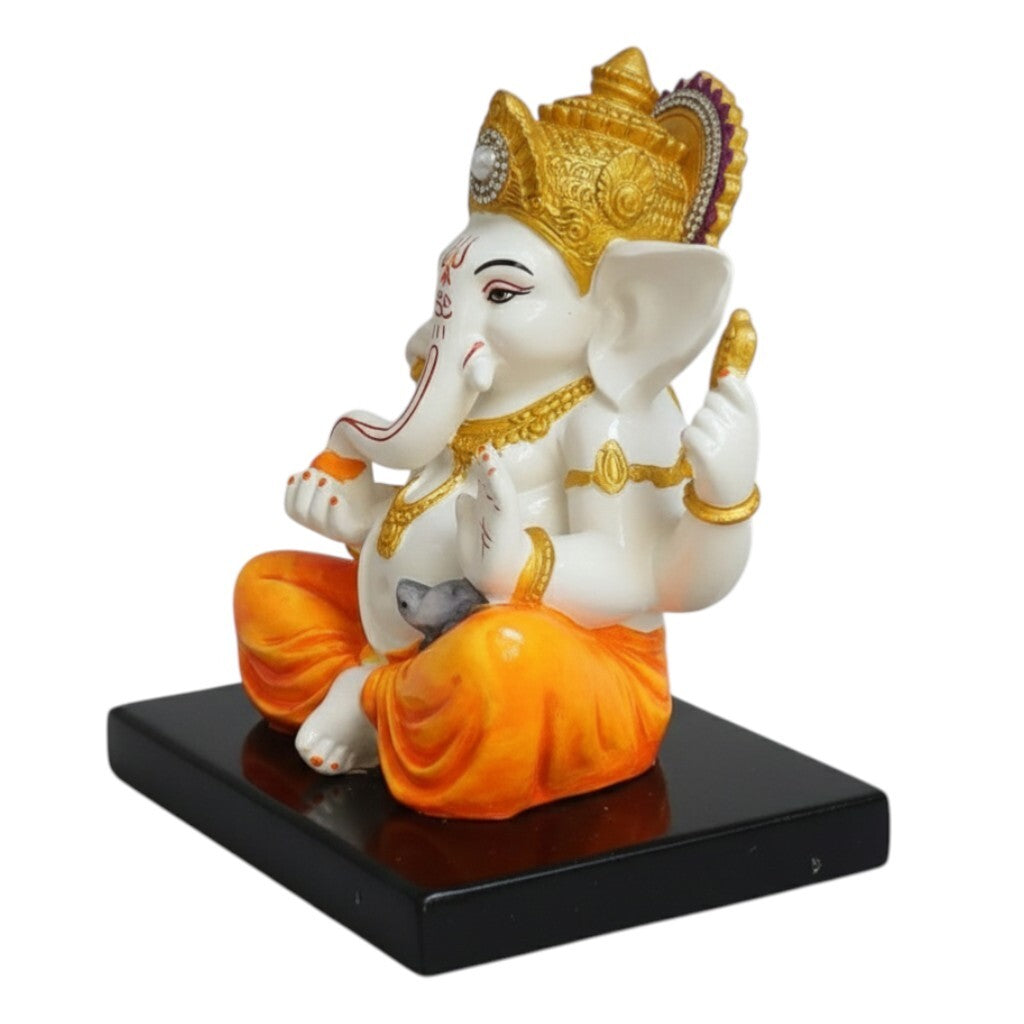 Ganesh Statue With Stone Work | Ganesha Idol Marble Look | Ganpati Murti - Puja, Home, Office Desk, Table Decor, Diwali Gift - 6 Inch - apkamart #Color_Yellow