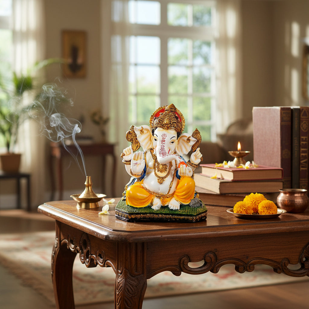 Ganesha Statue | Lord Ganesha Idol for Home, Pooja Room & Vastu | Religious Table Decor, Diwali & Festive Gift - 8 Inch - Apkamart