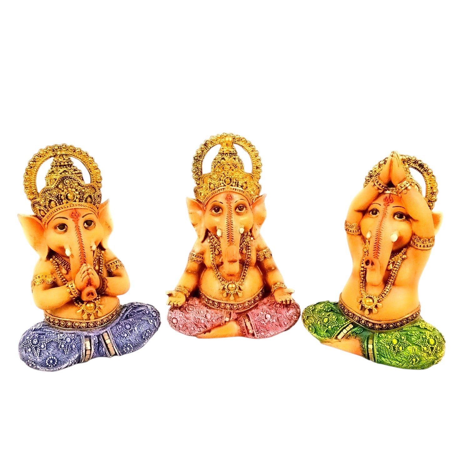 Shri Ganesh Idol | Ganesha Different Poses for Home, Pooja Room & Vastu | Religious Table Decor, Diwali & Festive Gift - Set of 3 - Apkamart