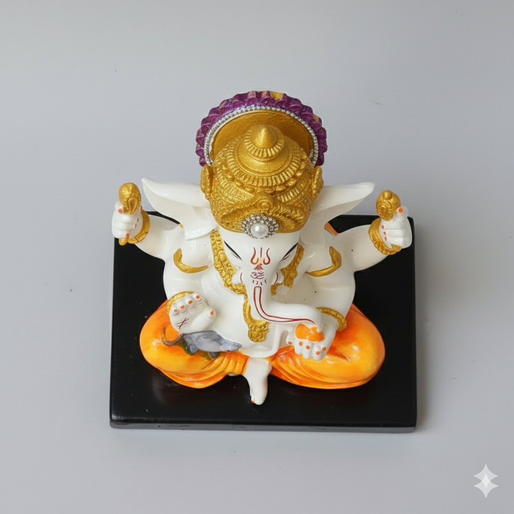 Ganesh Statue With Stone Work | Ganesha Idol Marble Look | Ganpati Murti - Puja, Home, Office Desk, Table Decor, Diwali Gift - 6 Inch - apkamart #Color_Yellow