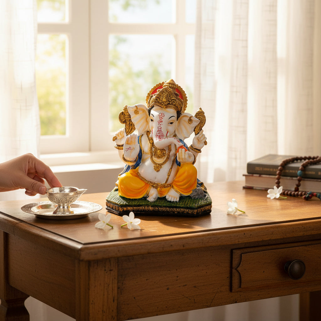 Ganesha Statue | Lord Ganesha Idol for Home, Pooja Room & Vastu | Religious Table Decor, Diwali & Festive Gift - 8 Inch - Apkamart