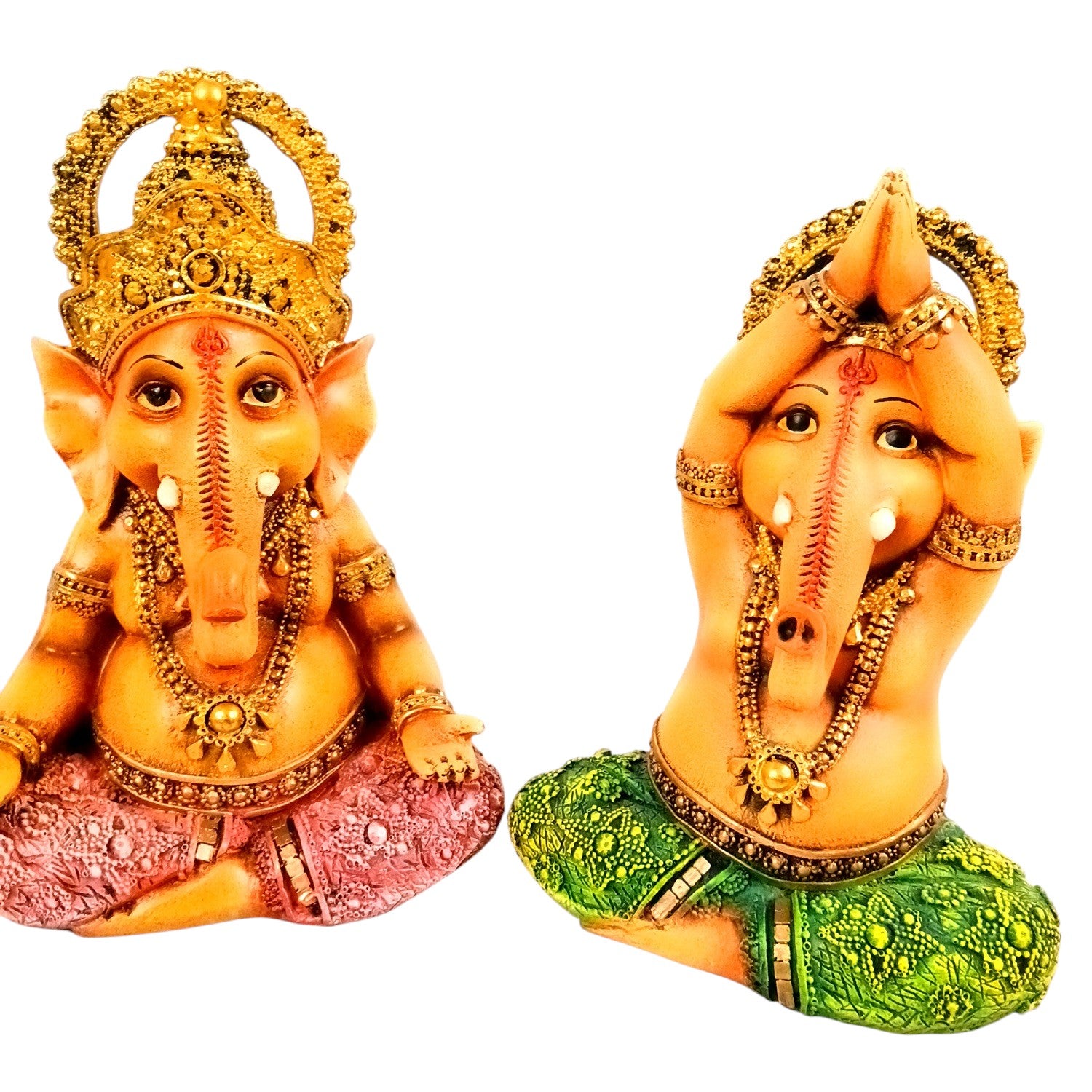 Shri Ganesh Idol | Ganesha Different Poses for Home, Pooja Room & Vastu | Religious Table Decor, Diwali & Festive Gift - Set of 3 - Apkamart