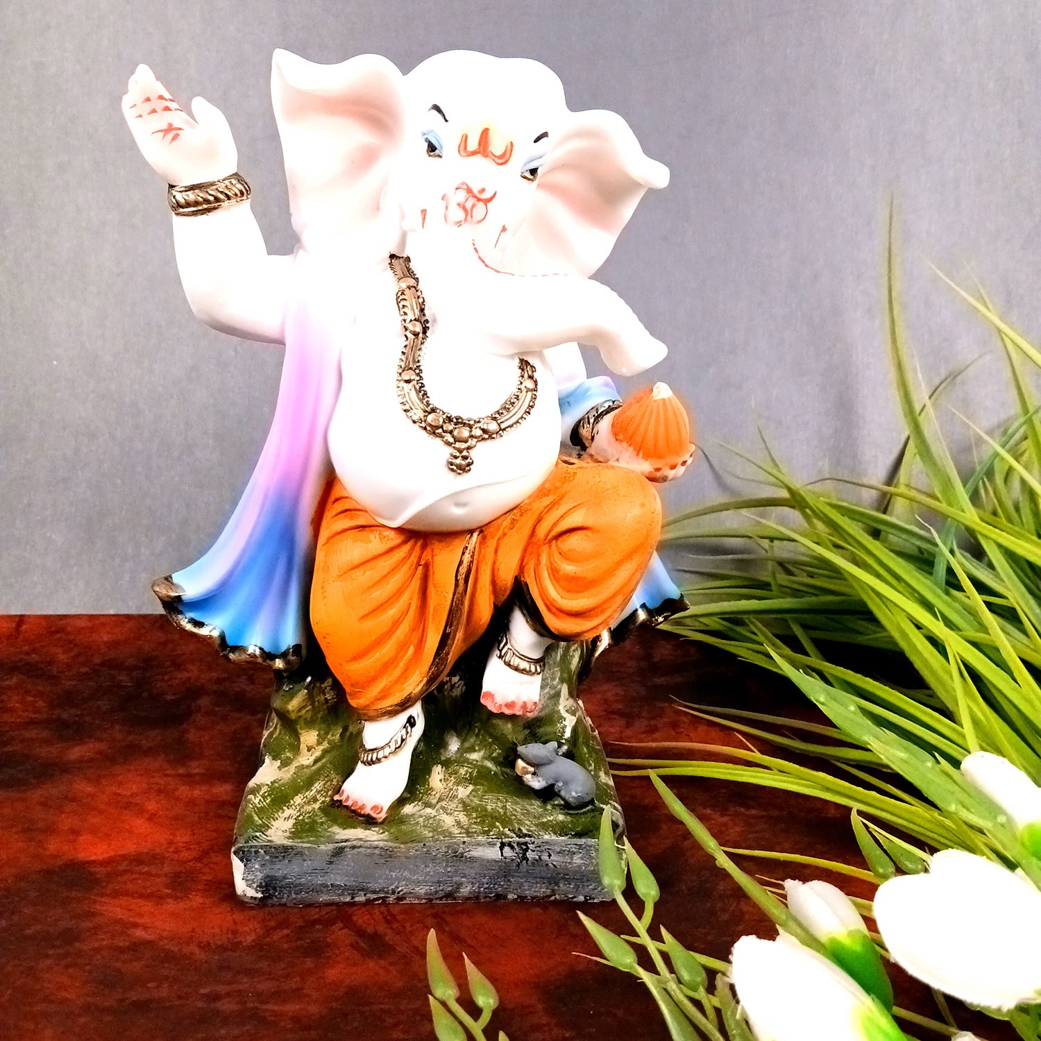 Ganesha Idol | Standing / Khade Ganesh Ji Statue | Dancing Ganesha Murti - For Home Decor, Pooja Room, Diwali Decoration & Gift - 10 Inch (Polyresin, Multicolor) - Apkamart