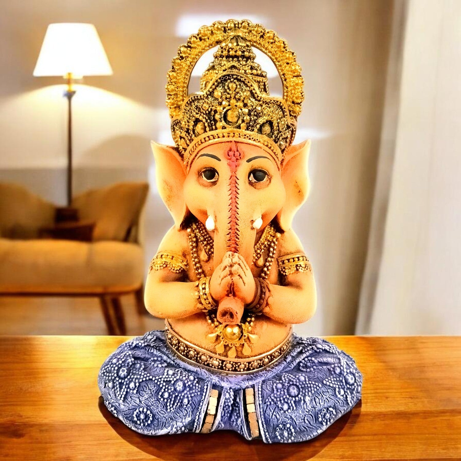 Shri Ganesh Idol | Ganesha Different Poses for Home, Pooja Room & Vastu | Religious Table Decor, Diwali & Festive Gift - 8 Inch - Apkamart