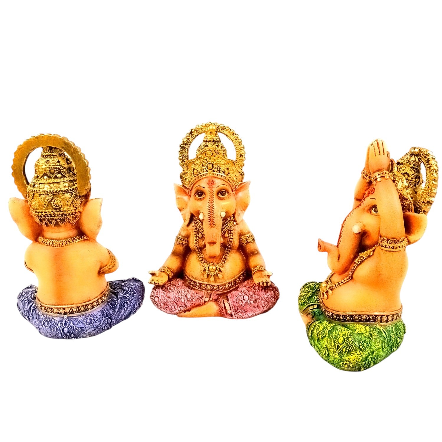 Shri Ganesh Idol | Ganesha Different Poses for Home, Pooja Room & Vastu | Religious Table Decor, Diwali & Festive Gift - Set of 3 - Apkamart
