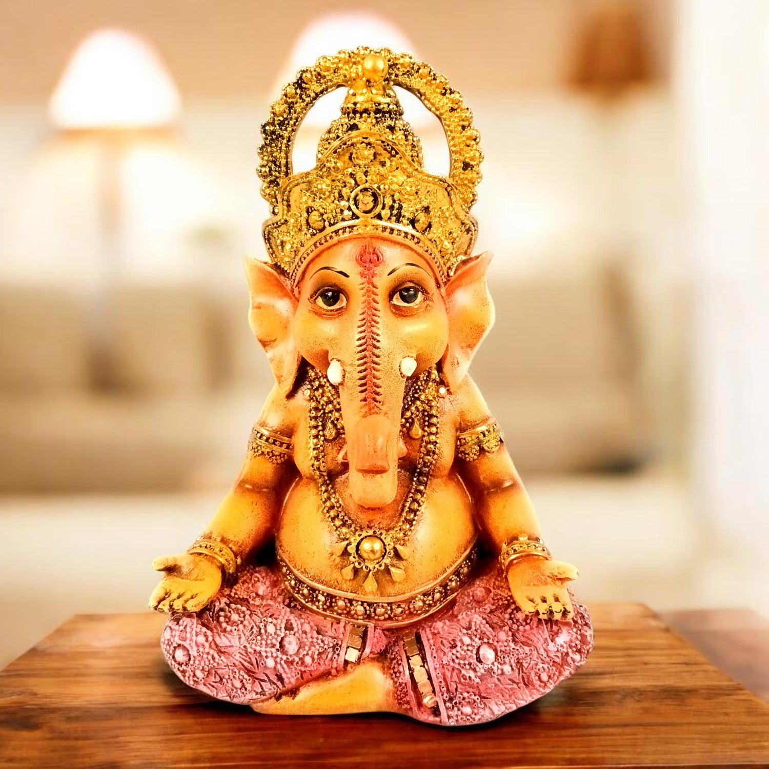 Shri Ganesh Idol | Ganesha Different Poses for Home, Pooja Room & Vastu | Religious Table Decor, Diwali & Festive Gift - 8 Inch - Apkamart