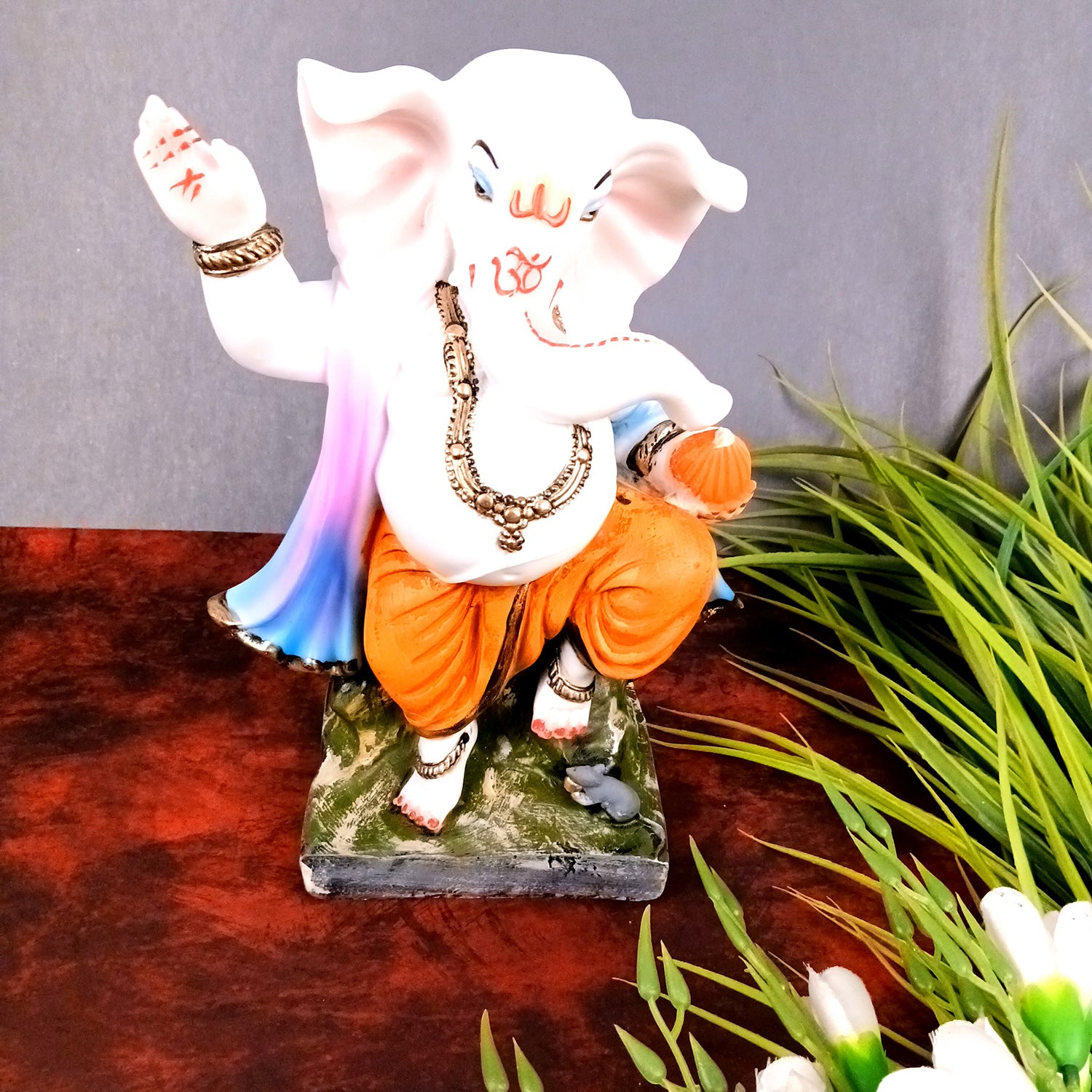 Ganesha Idol | Standing / Khade Ganesh Ji Statue | Dancing Ganesha Murti - For Home Decor, Pooja Room, Diwali Decoration & Gift - 10 Inch (Polyresin, Multicolor) - Apkamart