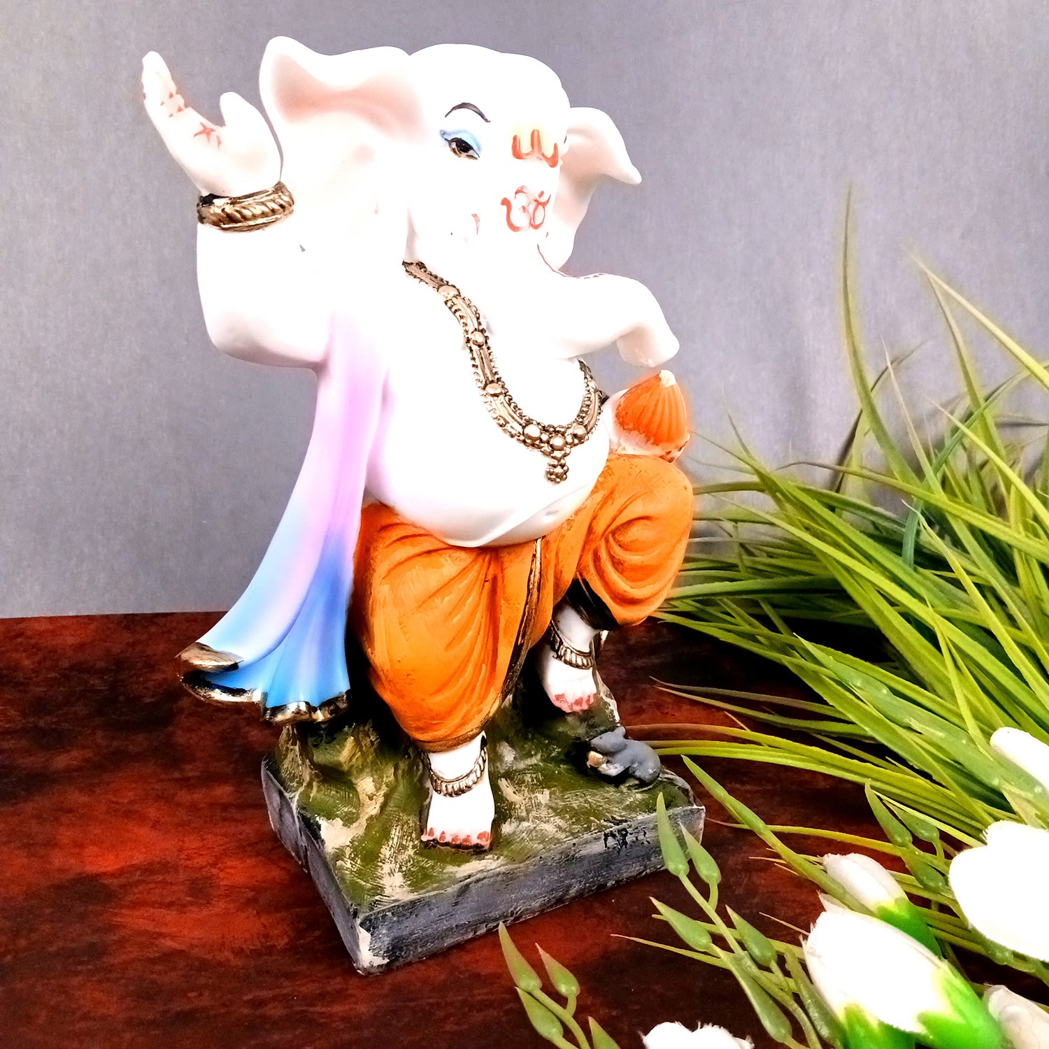 Ganesha Idol | Standing / Khade Ganesh Ji Statue | Dancing Ganesha Murti - For Home Decor, Pooja Room, Diwali Decoration & Gift - 10 Inch (Polyresin, Multicolor) - Apkamart