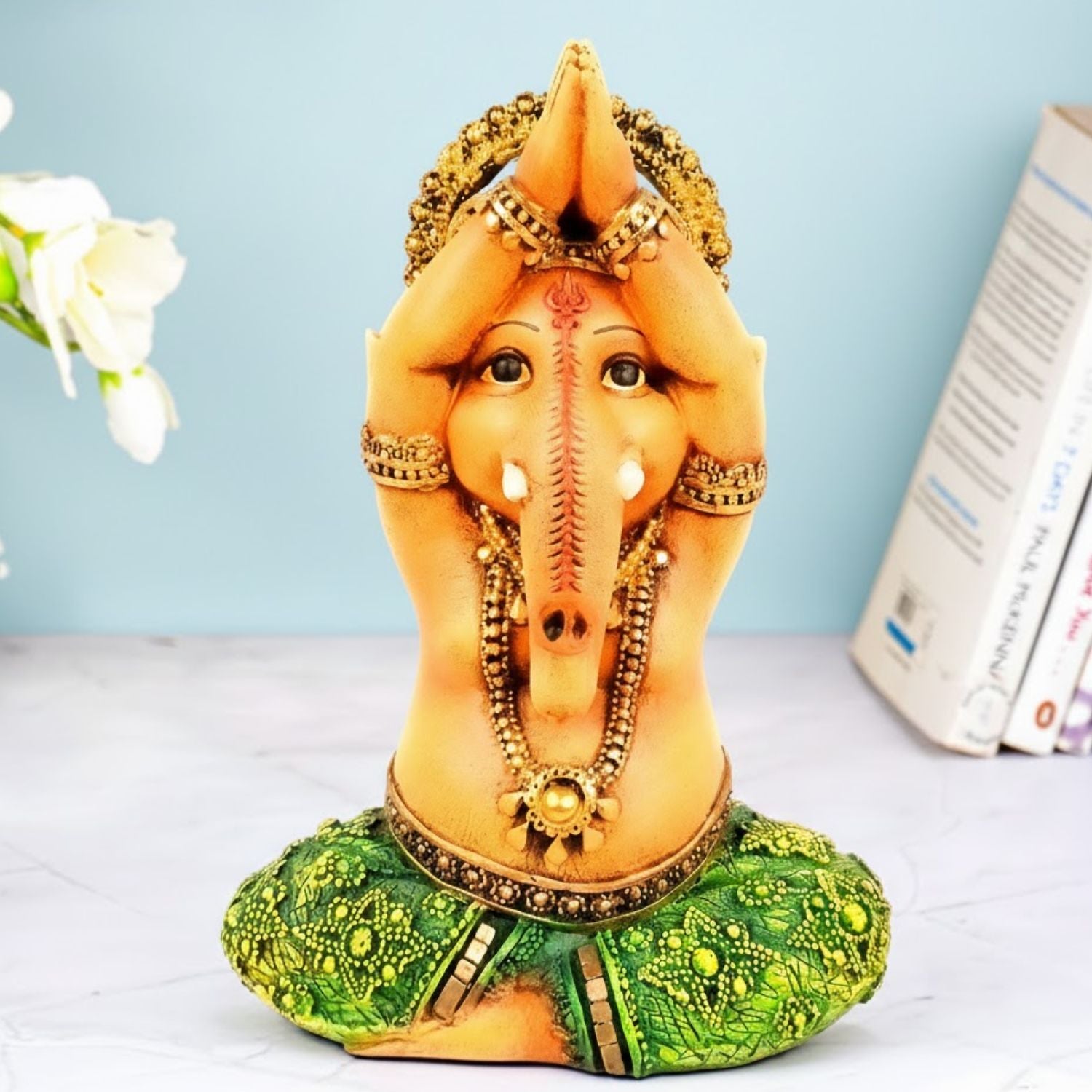 Shri Ganesh Idol | Ganesha Different Poses for Home, Pooja Room & Vastu | Religious Table Decor, Diwali & Festive Gift - 8 Inch - Apkamart