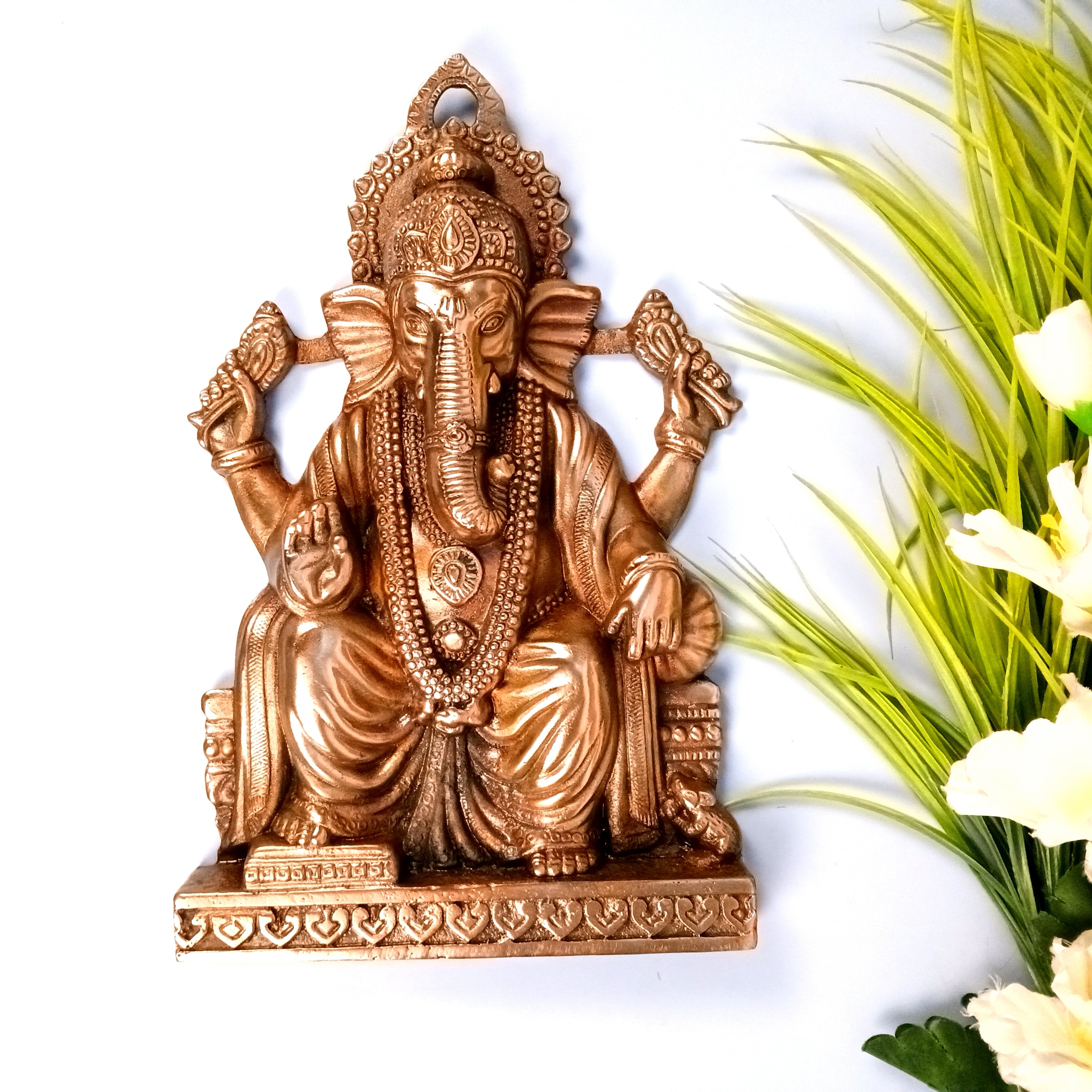 Ganesh Ji Wall Hanging Showpiece | Metal Ganpati Idol for Wall Decor | Handcrafted Home Decor | Spiritual Gift for Housewarming, Diwali & Birthday - 14 Inch - Apkamart