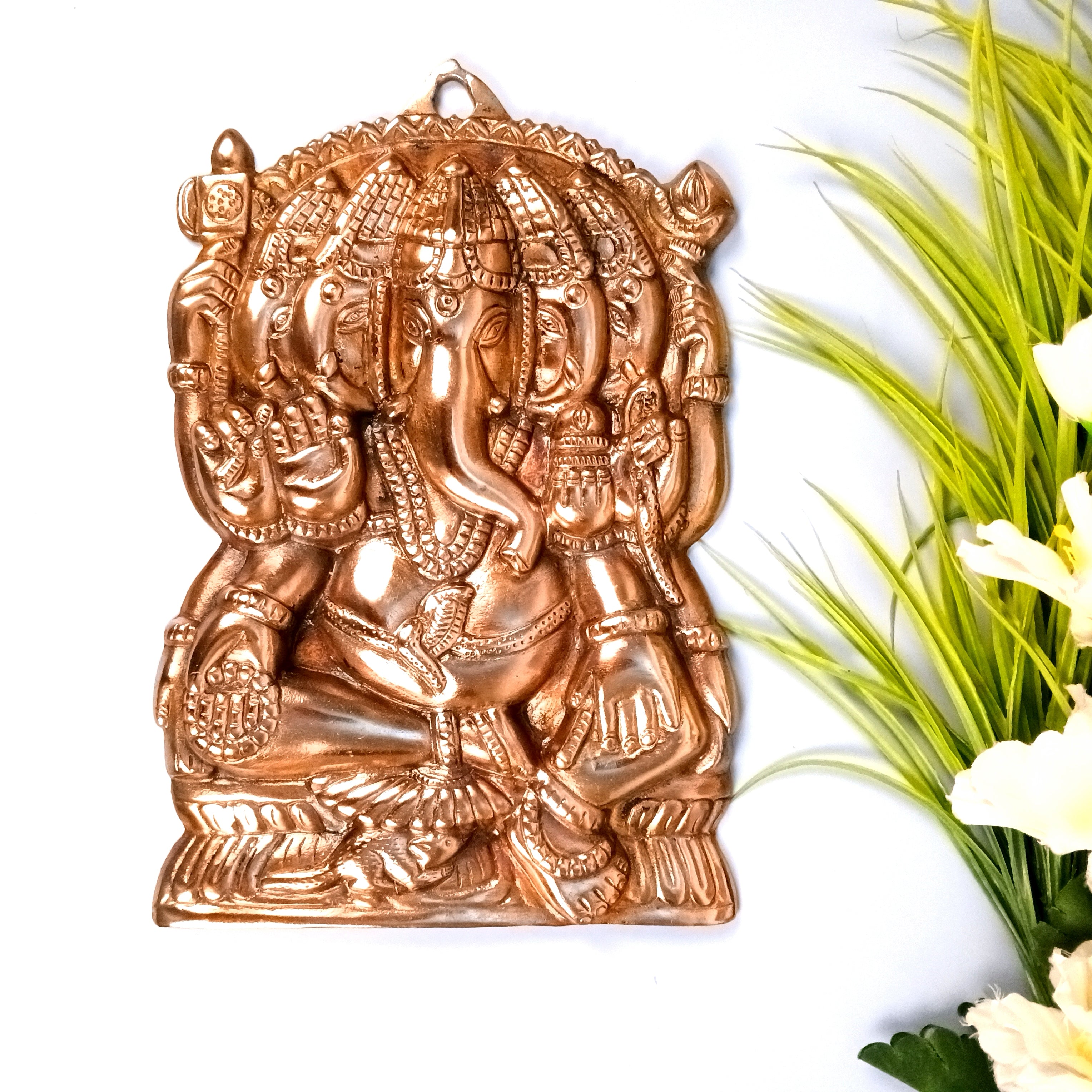 Ganesh Ji Saptmukhi Wall Hanging Showpiece | Ganpati Idol for Wall Decor | Handcrafted Home Decor | Spiritual Gift for Housewarming, Diwali & Birthday - 14 Inch - Apkamart