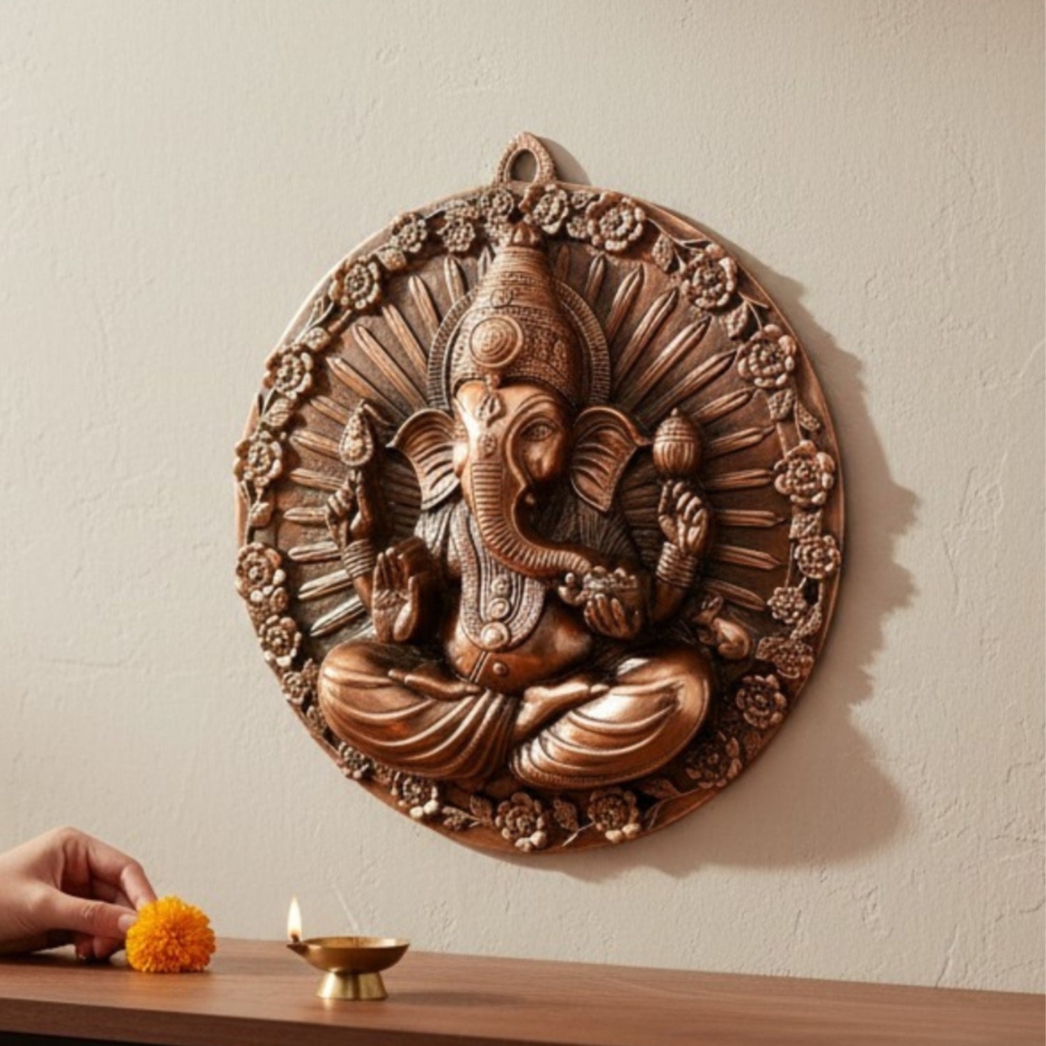 Ganesh Wall Hanging Statue | Lord Ganesha Wall Art - for Home, Puja, Living Room & Office | Antique Idol for Religious & Spiritual Decor - 19 Inch - Apkamart