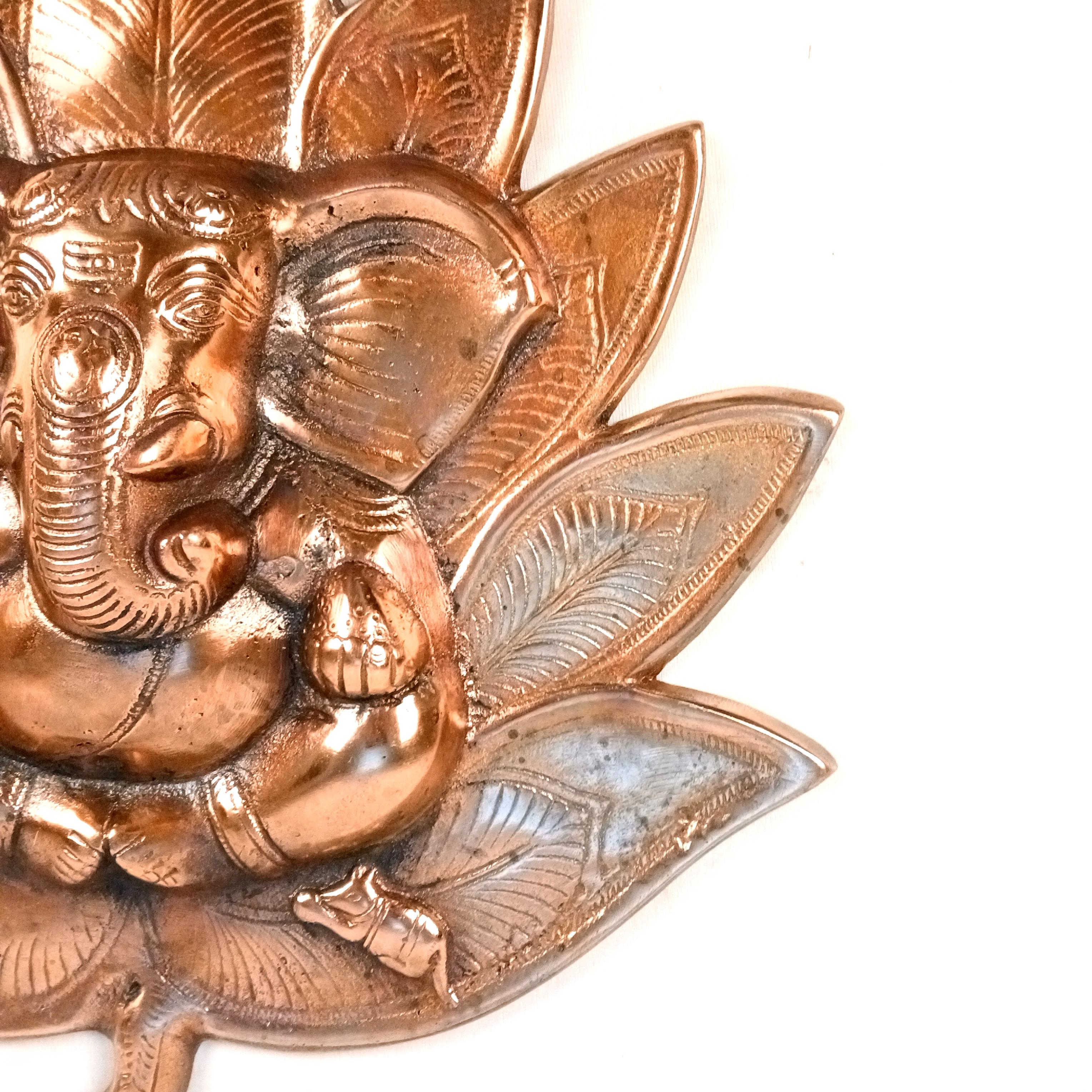 Goddess Lord Ganesh Wall Hanging | Ganpati Alloy Metal Idol in Lotus | Religious Wall Décor for Home Entrance, Pooja Room, Office & Vastu | Auspicious Gift - 16 Inch - Apkamart