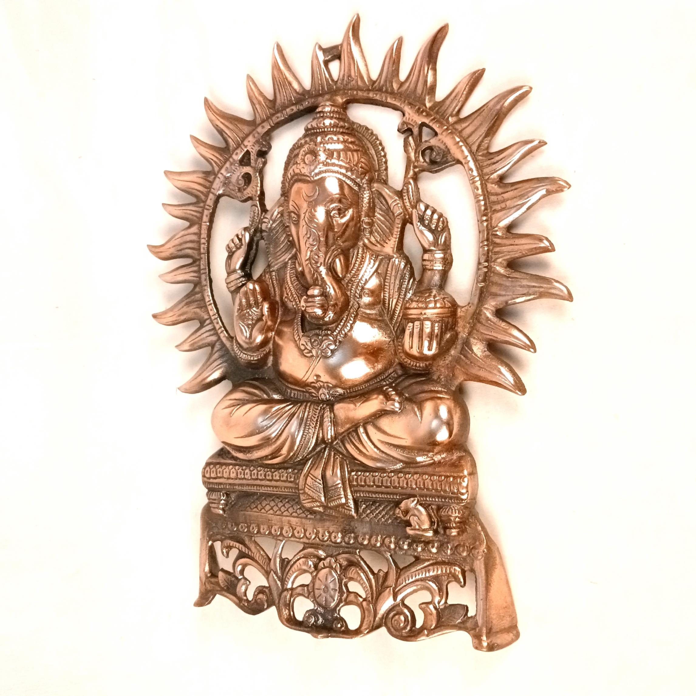Lord Ganesh Wall Hanging | Ganpati Metal Idol Wall Decor for Home Entrance, Pooja Room, Living Room & Office | Auspicious Vastu Gift for Diwali & Housewarming - 16 Inch - Apkamart