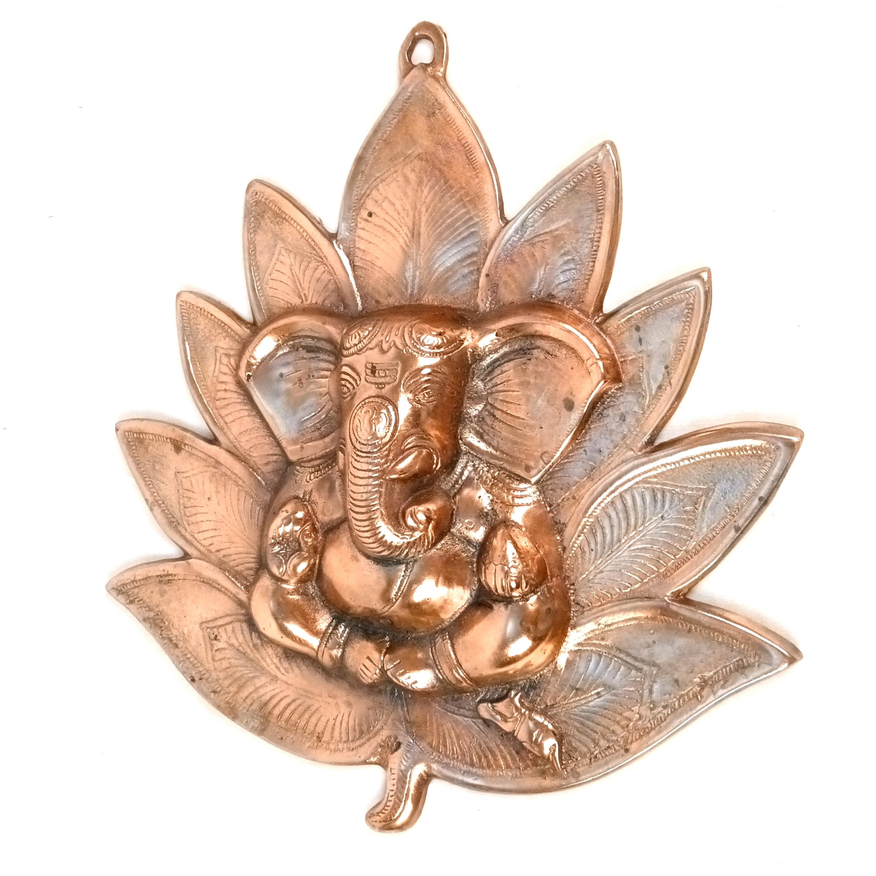 Goddess Lord Ganesh Wall Hanging | Ganpati Alloy Metal Idol in Lotus | Religious Wall Décor for Home Entrance, Pooja Room, Office & Vastu | Auspicious Gift - 16 Inch - Apkamart