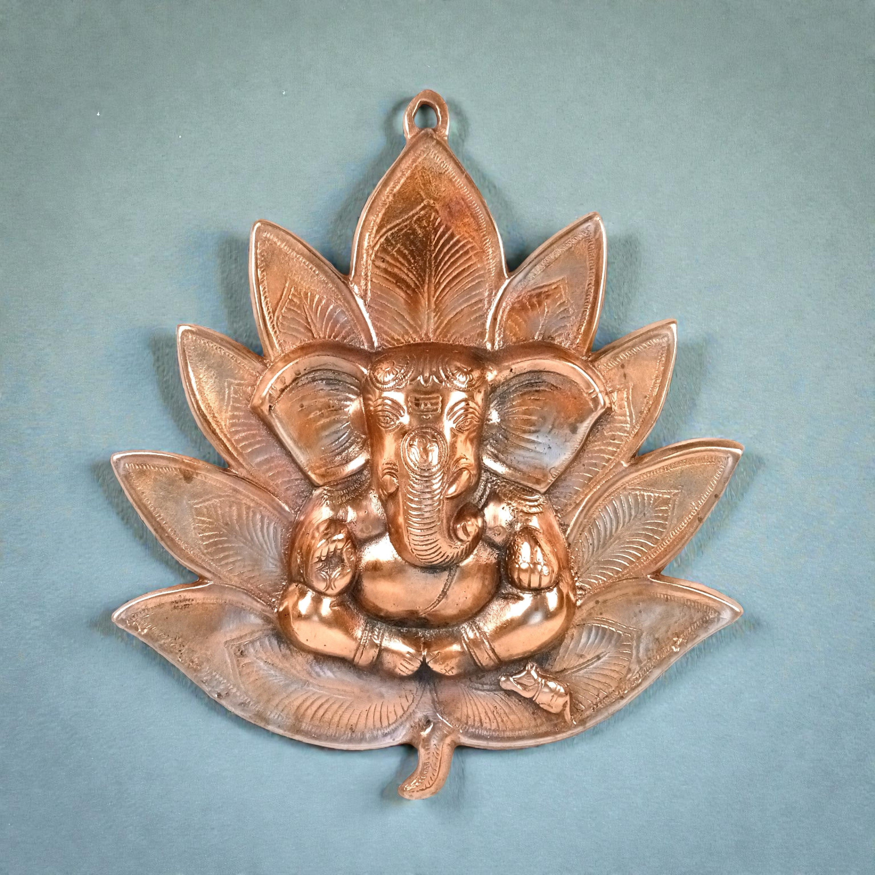 Goddess Lord Ganesh Wall Hanging | Ganpati Alloy Metal Idol in Lotus | Religious Wall Décor for Home Entrance, Pooja Room, Office & Vastu | Auspicious Gift - 16 Inch - Apkamart