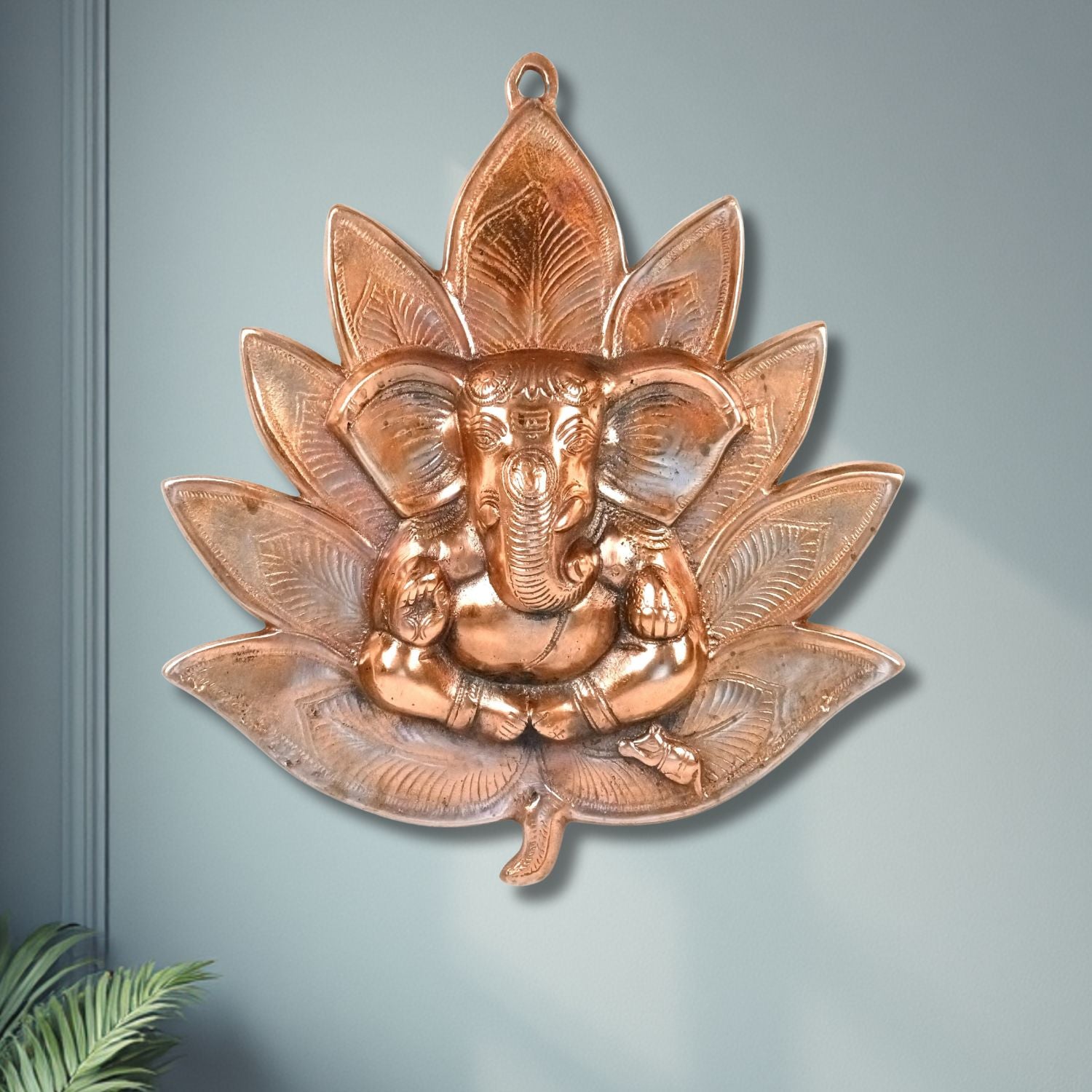 Goddess Lord Ganesh Wall Hanging | Ganpati Alloy Metal Idol in Lotus | Religious Wall Décor for Home Entrance, Pooja Room, Office & Vastu | Auspicious Gift - 16 Inch - Apkamart