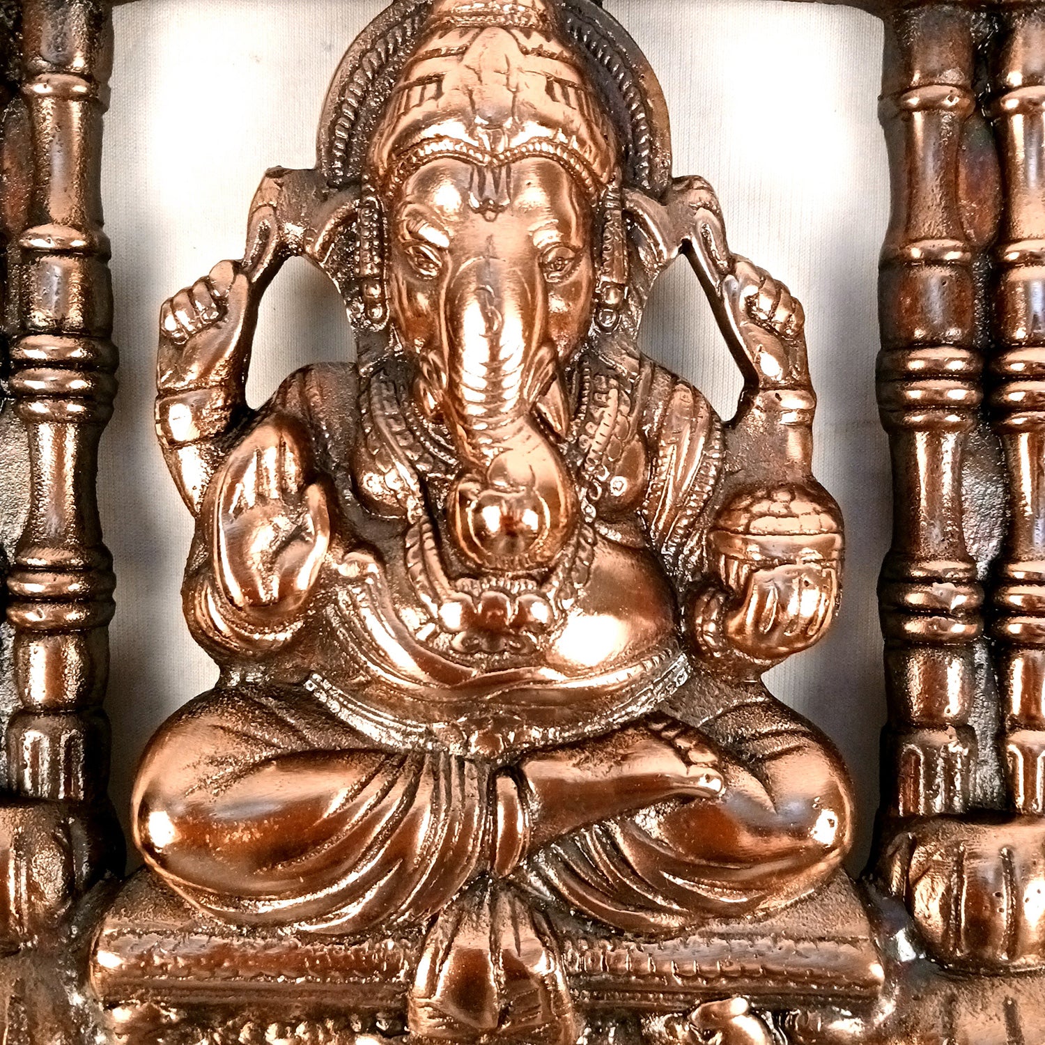 Ganesh Wall Hanging With Elephants On Side | Ganesha Wall Idol for Puja, Home, Living Room Decor | Diwali & Housewarming Gift - 12 Inch (Metal - Alloy, Color - Copper Shade) - Apkamart