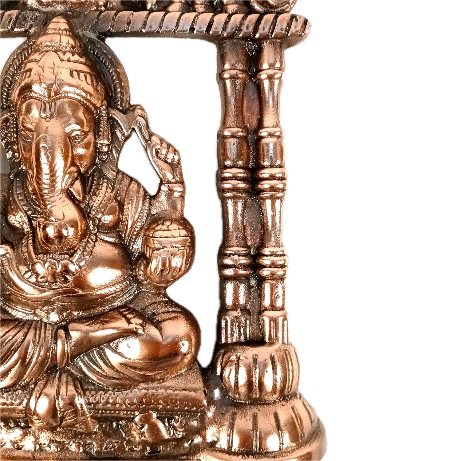 Ganesh Wall Hanging With Elephants On Side | Ganesha Wall Idol for Puja, Home, Living Room Decor | Diwali & Housewarming Gift - 12 Inch (Metal - Alloy, Color - Copper Shade) - Apkamart