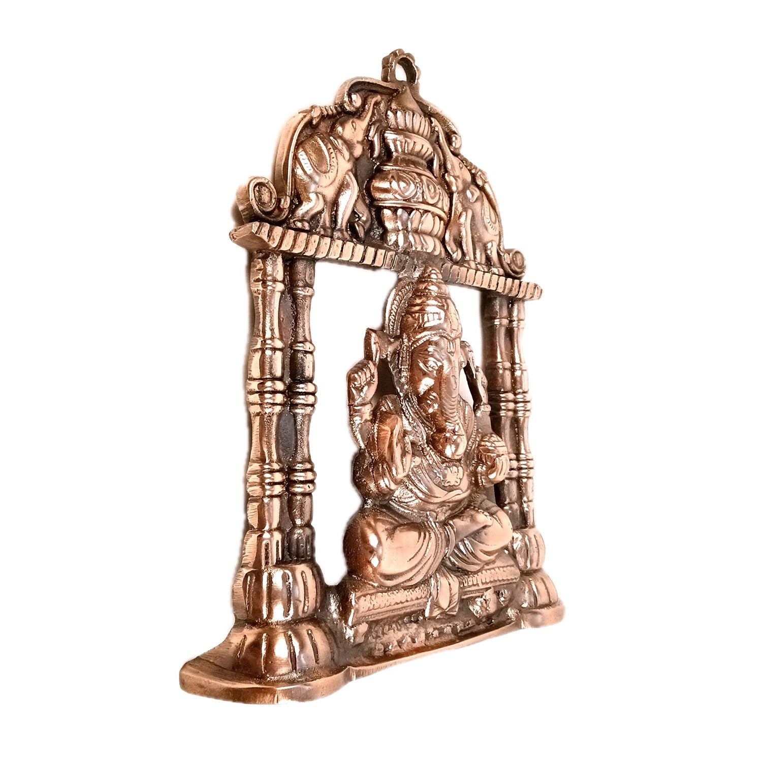 Ganesh Wall Hanging With Elephants On Side | Ganesha Wall Idol for Puja, Home, Living Room Decor | Diwali & Housewarming Gift - 12 Inch (Metal - Alloy, Color - Copper Shade) - Apkamart