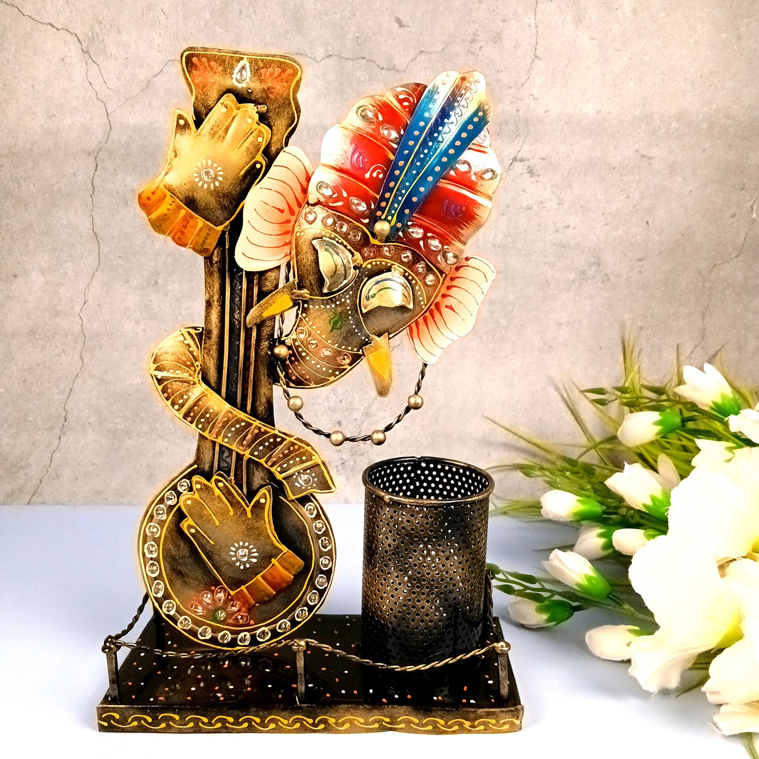 Ganesha Pen Holder Showpiece | Stationary Organizers | Multipurpose Cutlery Spoon Stand - For Study Table, Desk, Office, Dining Table, Home Decor - Apkamart