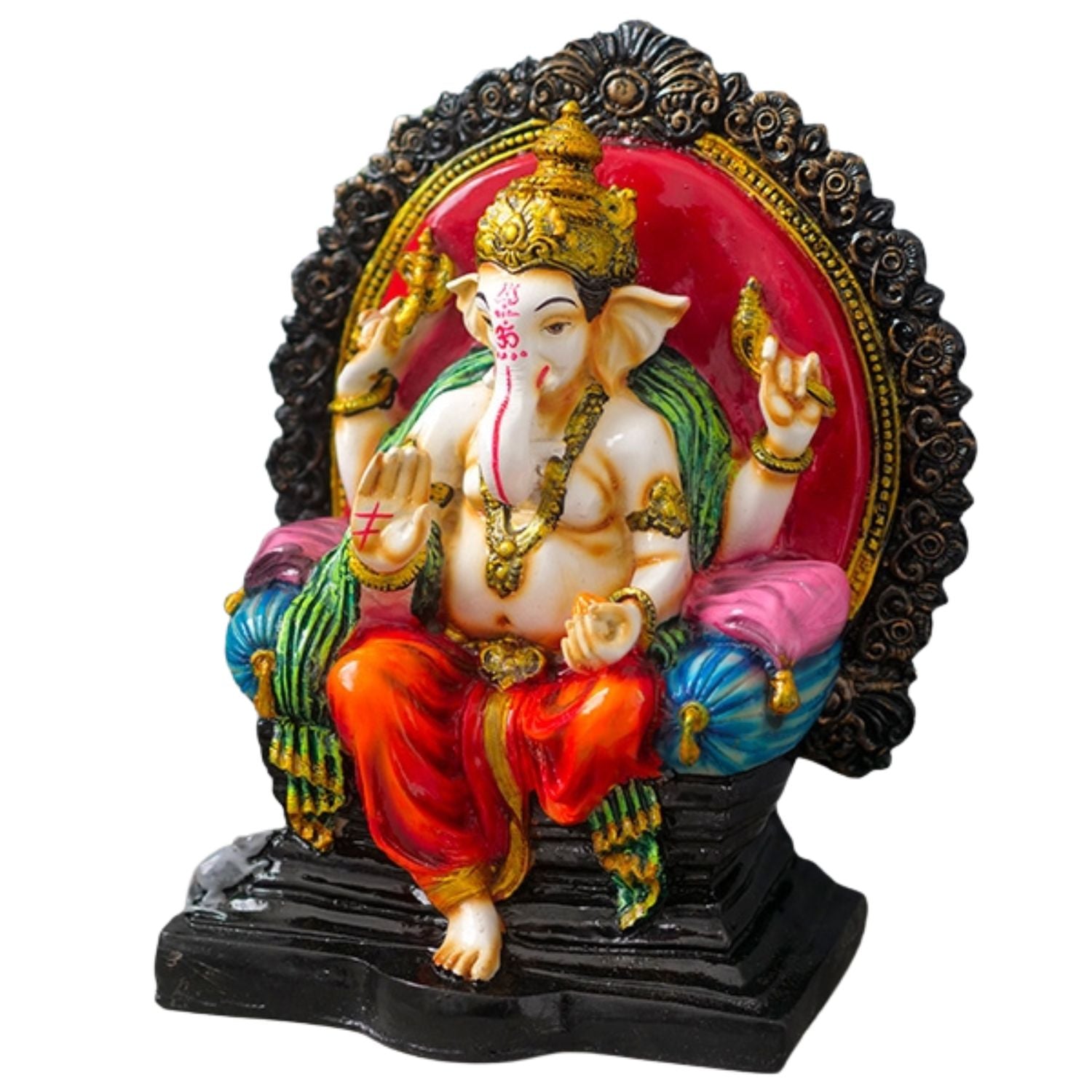 Ganesh Statue | Shri Ganesha Sitting on Singhasan Idol | Lord Krishna Murti - for Home, Living Room, Office, Puja, Entrance Decoration & Gifts - 10 Inch - apkamart