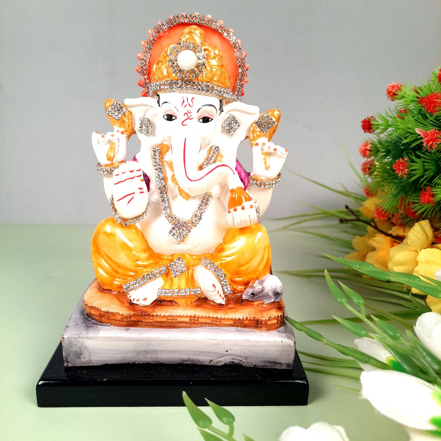 Ganesh Statue | Lord Ganesha Idol | Ganpati Murti - for Home, Puja, Living Room, Entrance, Office Desk, Table Decor & Gifts - 7 Inch - apkamart