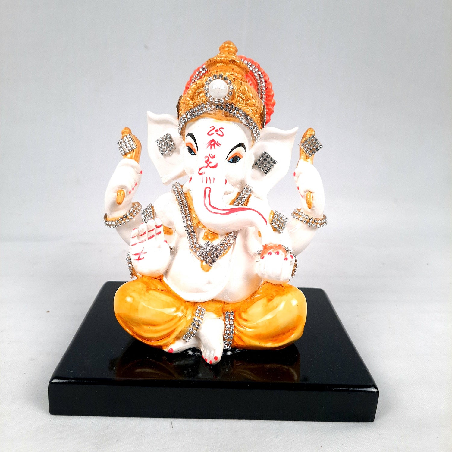 Ganesh Statue With Stone Work | Ganesha Idol Marble Look | Ganpati Murti - Puja, Home, Office Desk, Table Decor, Diwali Gift - 6 Inch - apkamart #Color_Yellow