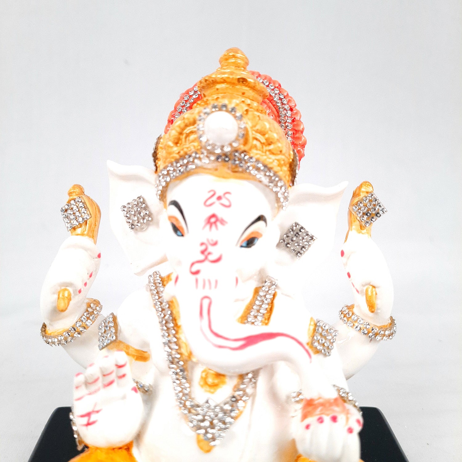 Ganesh Statue With Stone Work | Ganesha Idol Marble Look | Ganpati Murti - Puja, Home, Office Desk, Table Decor, Diwali Gift - 6 Inch - apkamart #Color_Yellow