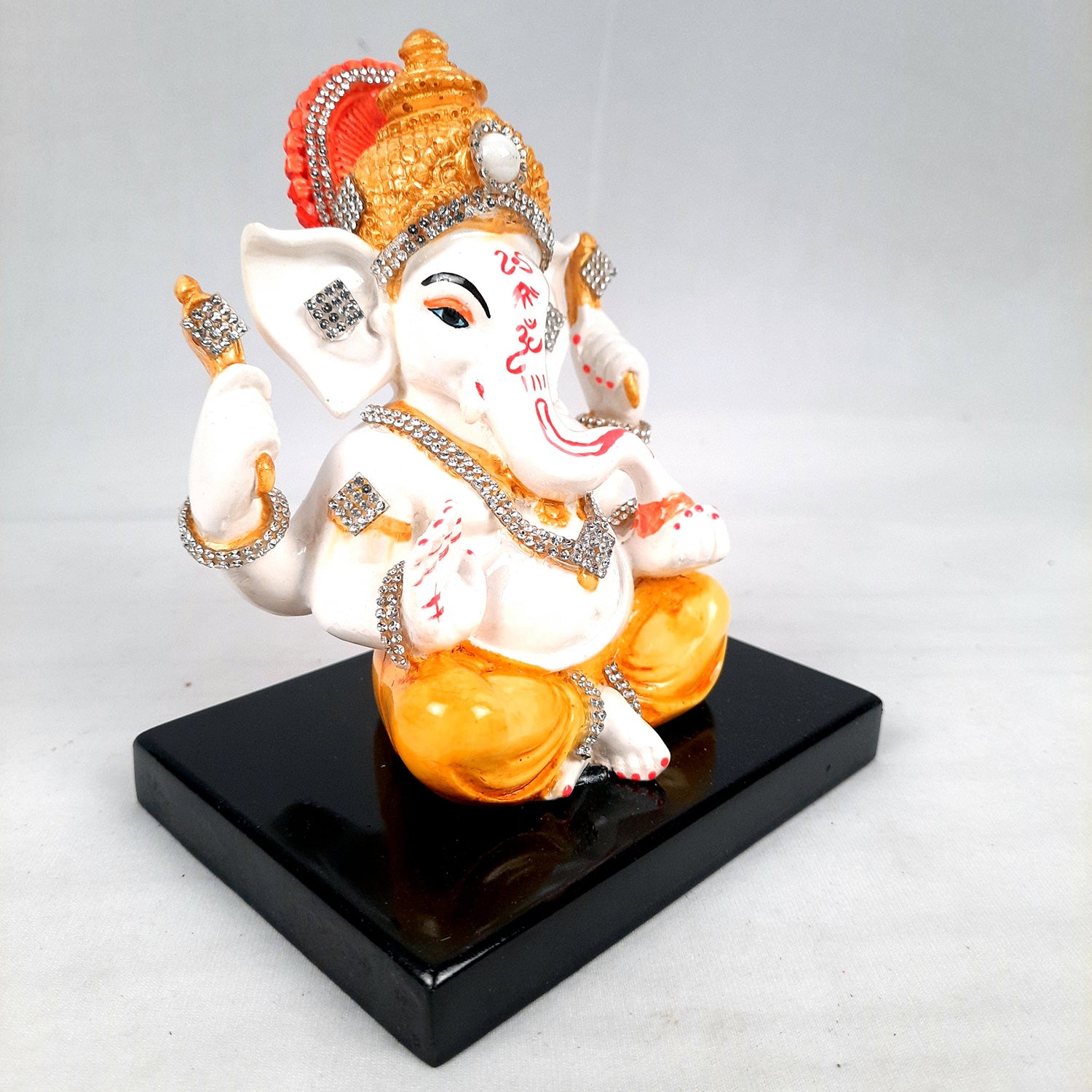 Ganesh Statue With Stone Work | Ganesha Idol Marble Look | Ganpati Murti - Puja, Home, Office Desk, Table Decor, Diwali Gift - 6 Inch - apkamart #Color_Yellow