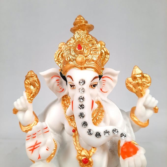 Ganesh Statue With Marble Finish | Exclusive Ganesha Murti | Ganpati Idol - Puja, Home, Office Desk, Table Decor, Diwali Gift - 5 Inch - apkamart #Style_design 3