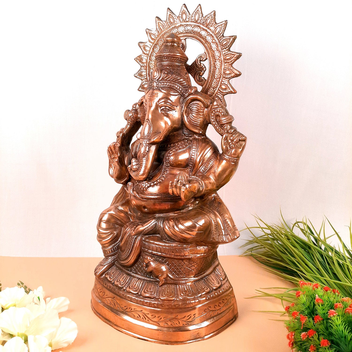 Lord Ganesh Idol | Ganesha Idol Big Size - for Home, Living Room, Entrance, Main Door | Metal Ganesh Art for Religious & Spiritual Decor | Diwali & Housewarming Gift - 23 Inch - Apkamart