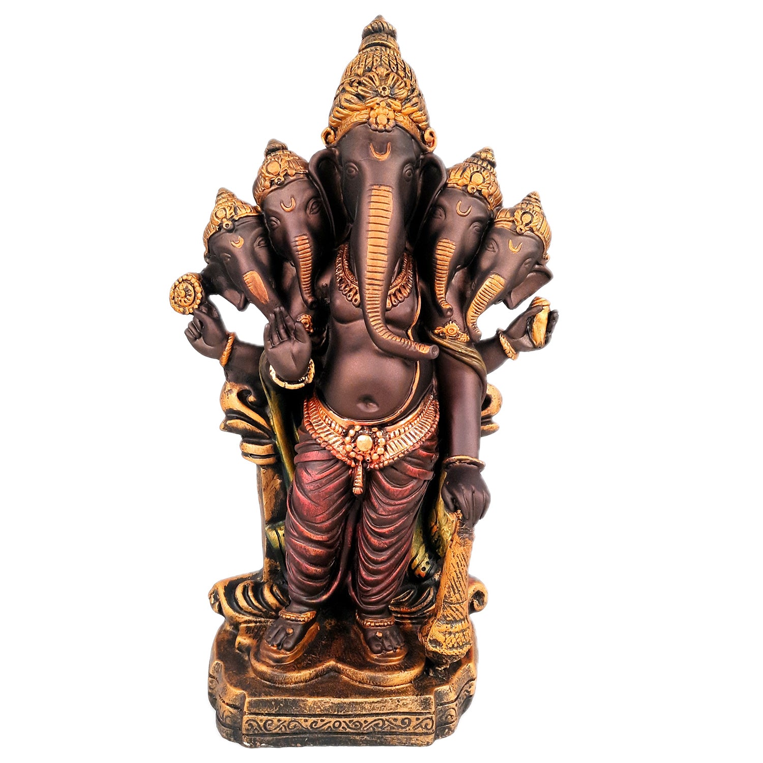 Panchmukhi Ganesh Idol | Big Lord Ganesha Statue Murti - for Puja, Home & Entrance Living Room Decor & Gift - 18 Inch - apkamart #Color_Brown