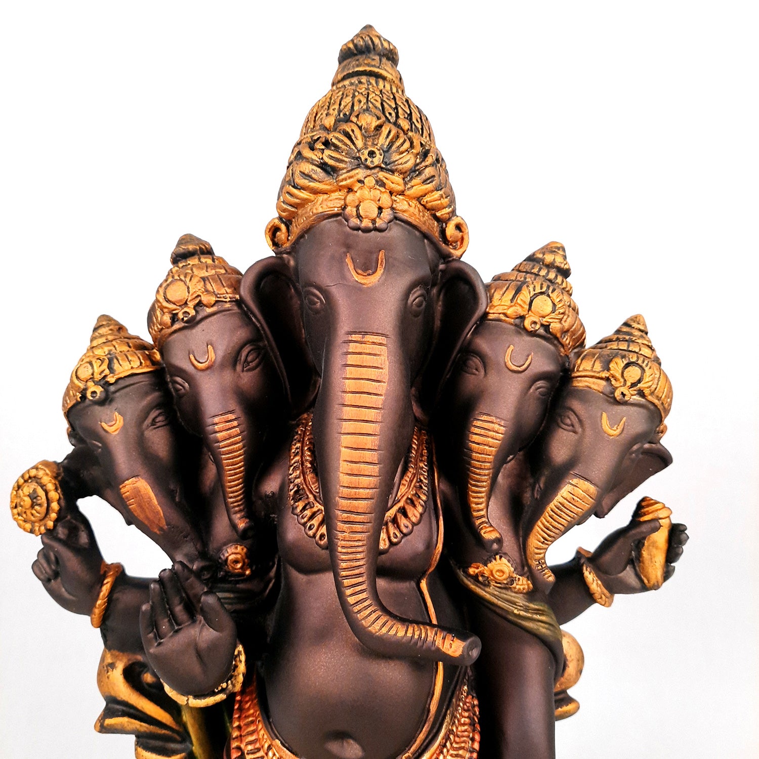 Panchmukhi Ganesh Idol | Big Lord Ganesha Statue Murti - for Puja, Home & Entrance Living Room Decor & Gift - 18 Inch - apkamart #Color_Brown