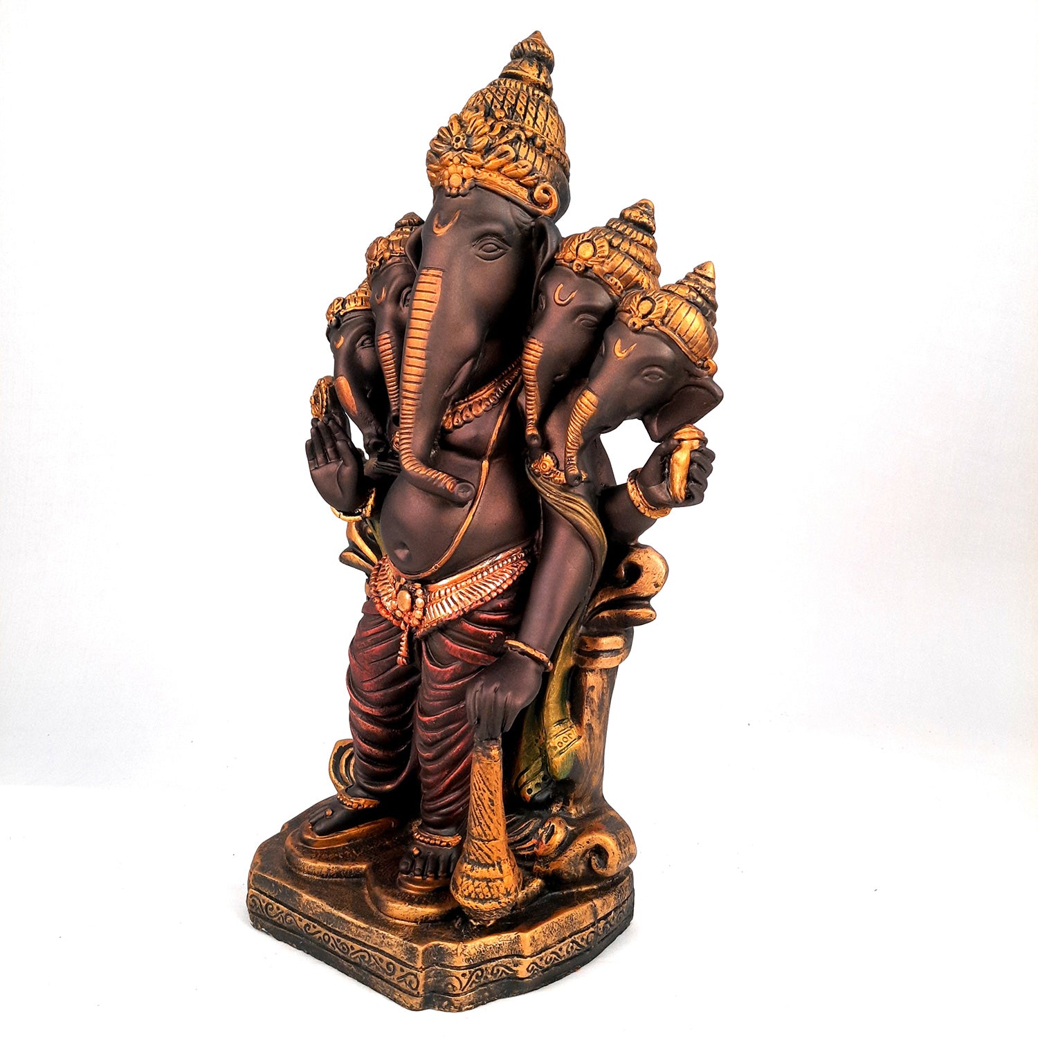 Panchmukhi Ganesh Idol | Big Lord Ganesha Statue Murti - for Puja, Home & Entrance Living Room Decor & Gift - 18 Inch - apkamart #Color_Brown