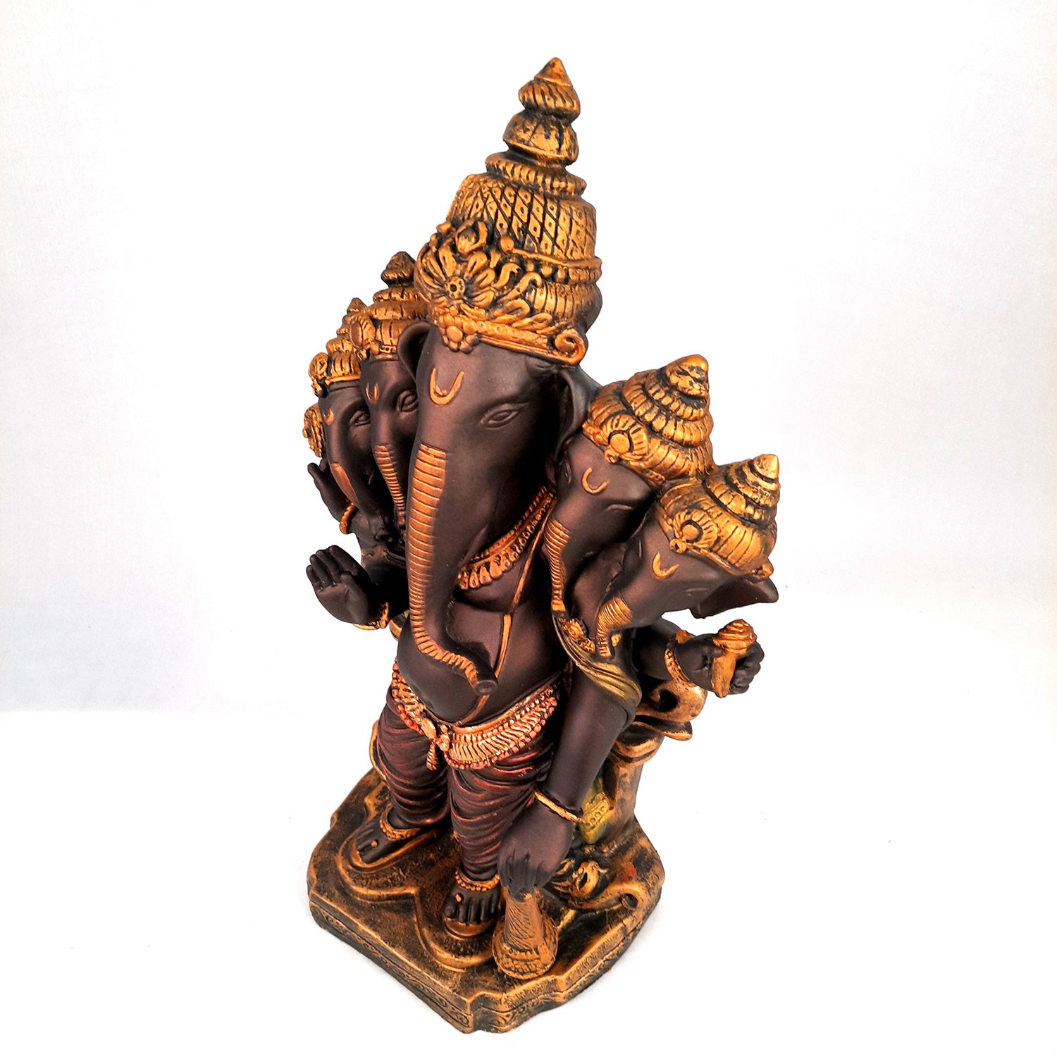 Panchmukhi Ganesh Idol | Big Lord Ganesha Statue Murti - for Puja, Home & Entrance Living Room Decor & Gift - 18 Inch - apkamart #Color_Brown