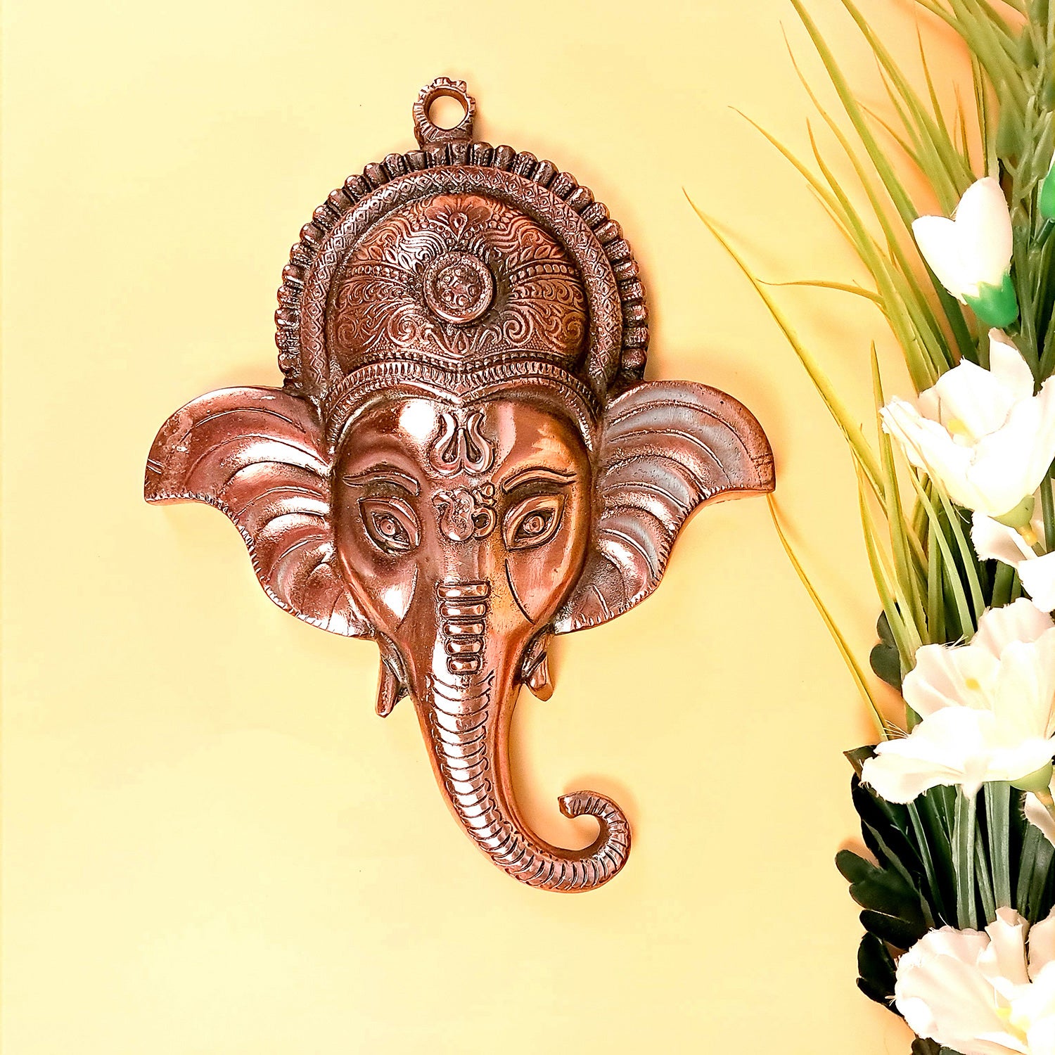 Ganesh Wall Hanging Statue | Lord Ganesha Face Wall Idol - For Puja, Home, Wall, Entrance, Living Room Decor & Gift - 13 Inch - Apkamart